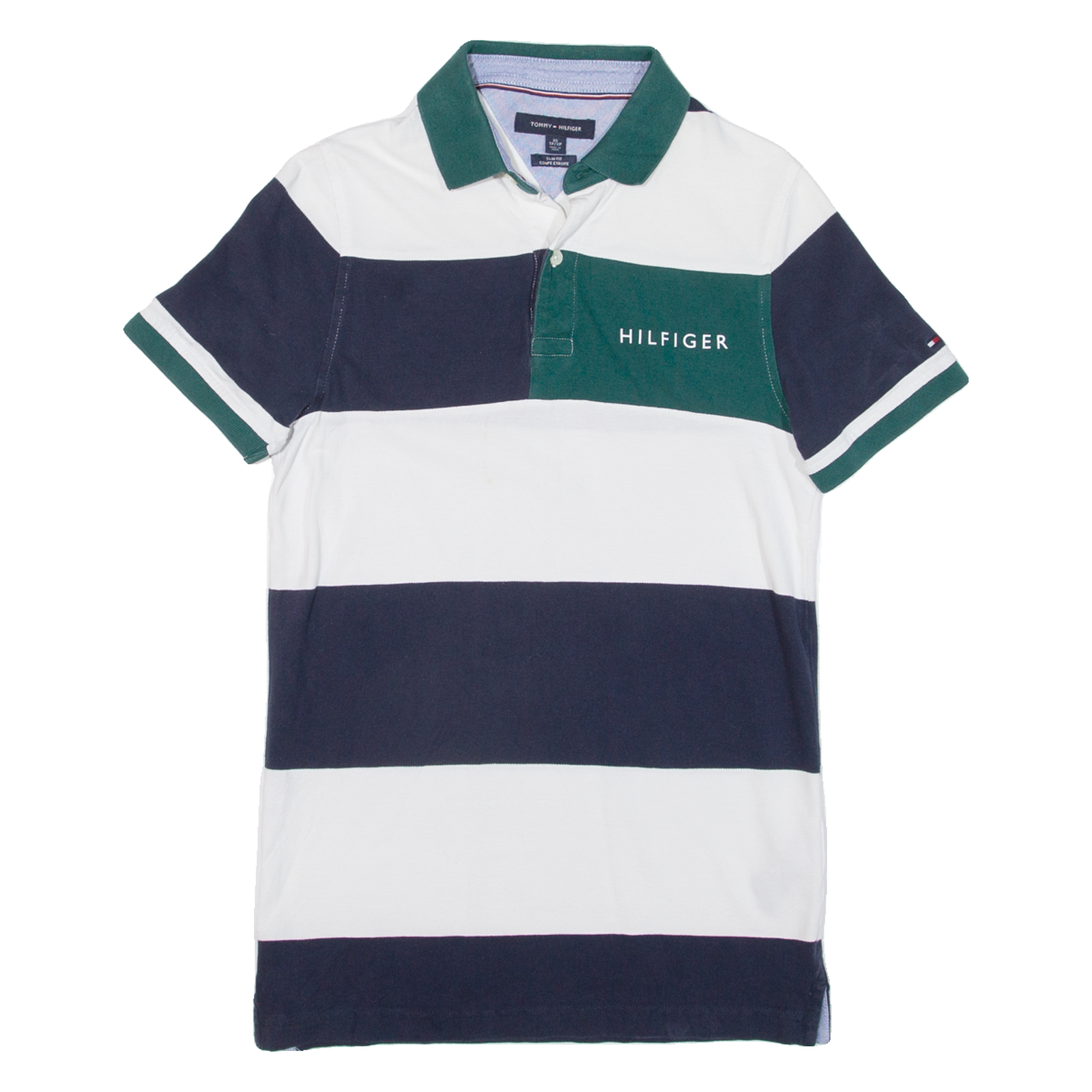 TOMMY HILFIGER Slim Fit Mens Polo Shirt Blue Striped XS Refurbished - N/A refurbished available on Cerqular