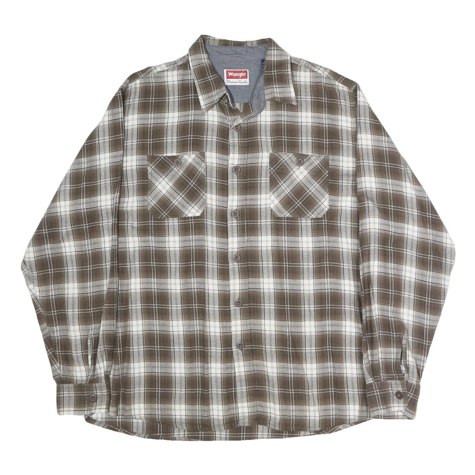 WRANGLER Mens Brown & White Check Shirt XL Cotton Casual Long Sleeve Button Refurbished - N/A refurbished available on Cerqular
