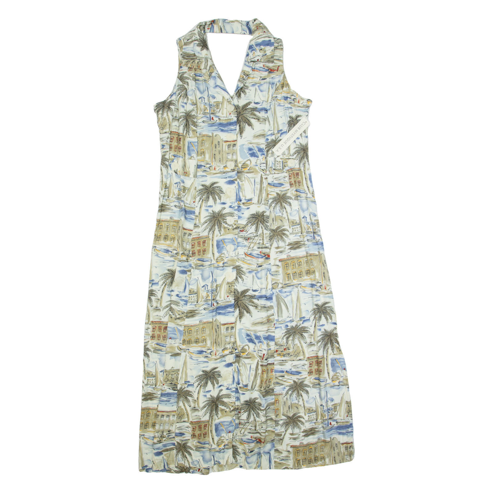 CLUB MYSTIQUE Womens Day Dress Cream 90s Crazy Pattern Sleeveless Long L Refurbished - N/A refurbished available on Cerqular