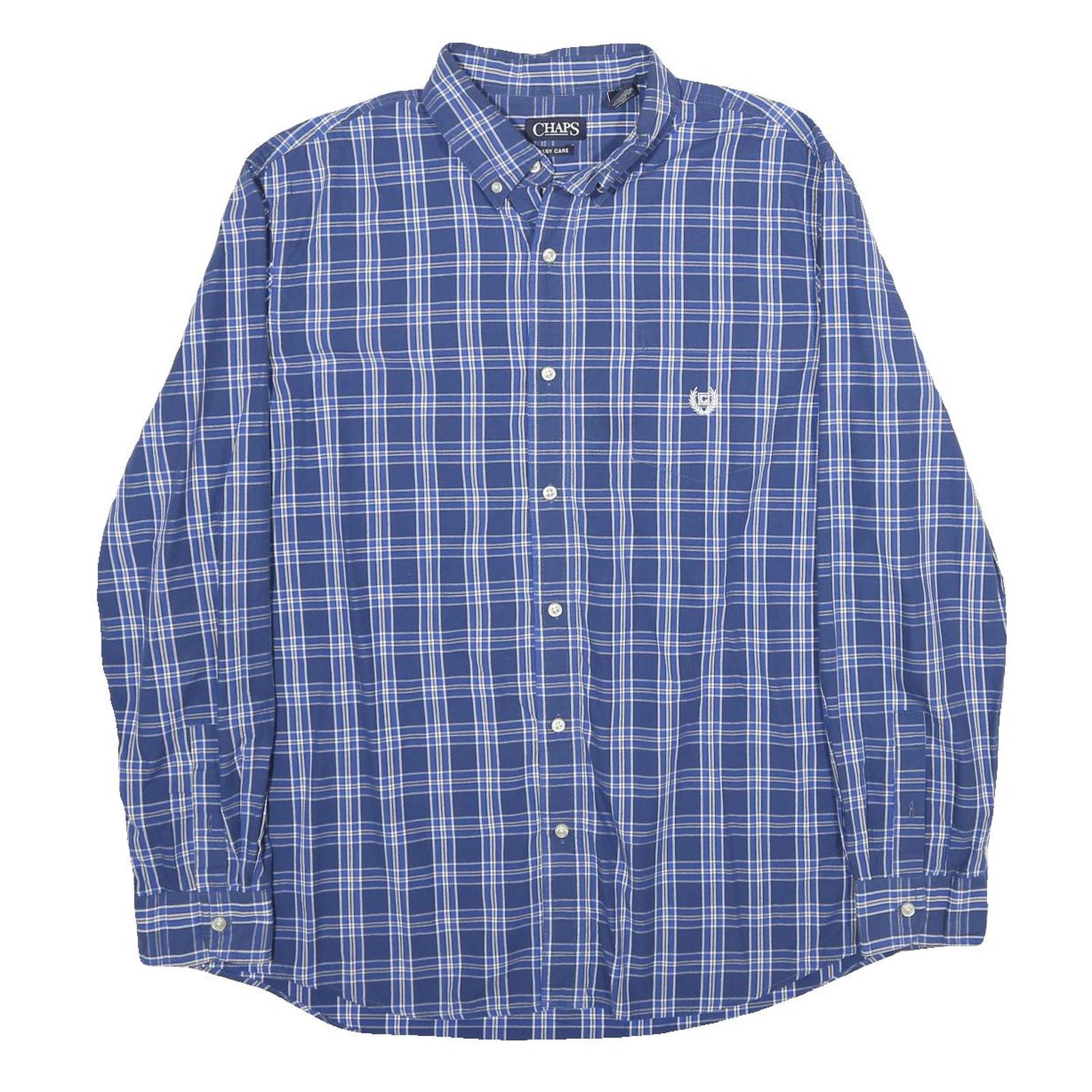CHAPS Mens Blue & White Check Shirt XL Button-Down Collar Casual Cotton Refurbished - N/A refurbished available on Cerqular
