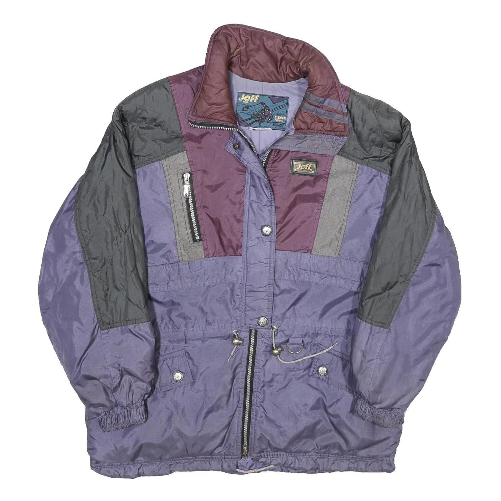 JOFF Womens Purple Black Nylon Zip Jacket UK 14 Colourblock Outdoor Puffa Refurbished - N/A refurbished available on Cerqular