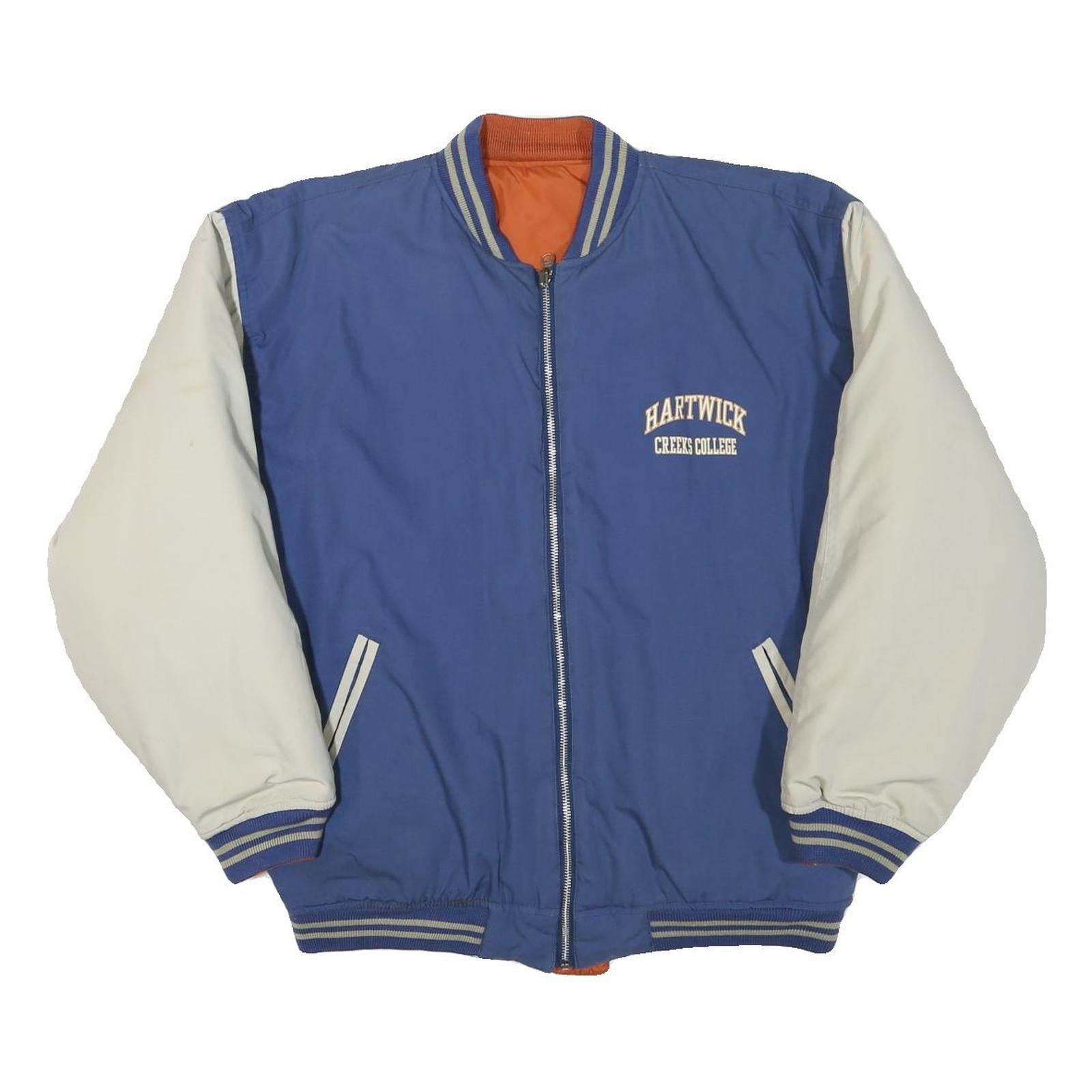 Mens Blue & Cream Hartwick Creeks College Bomber Jacket L Polyester Blend Zip Refurbished - N/A refurbished available on Cerqular