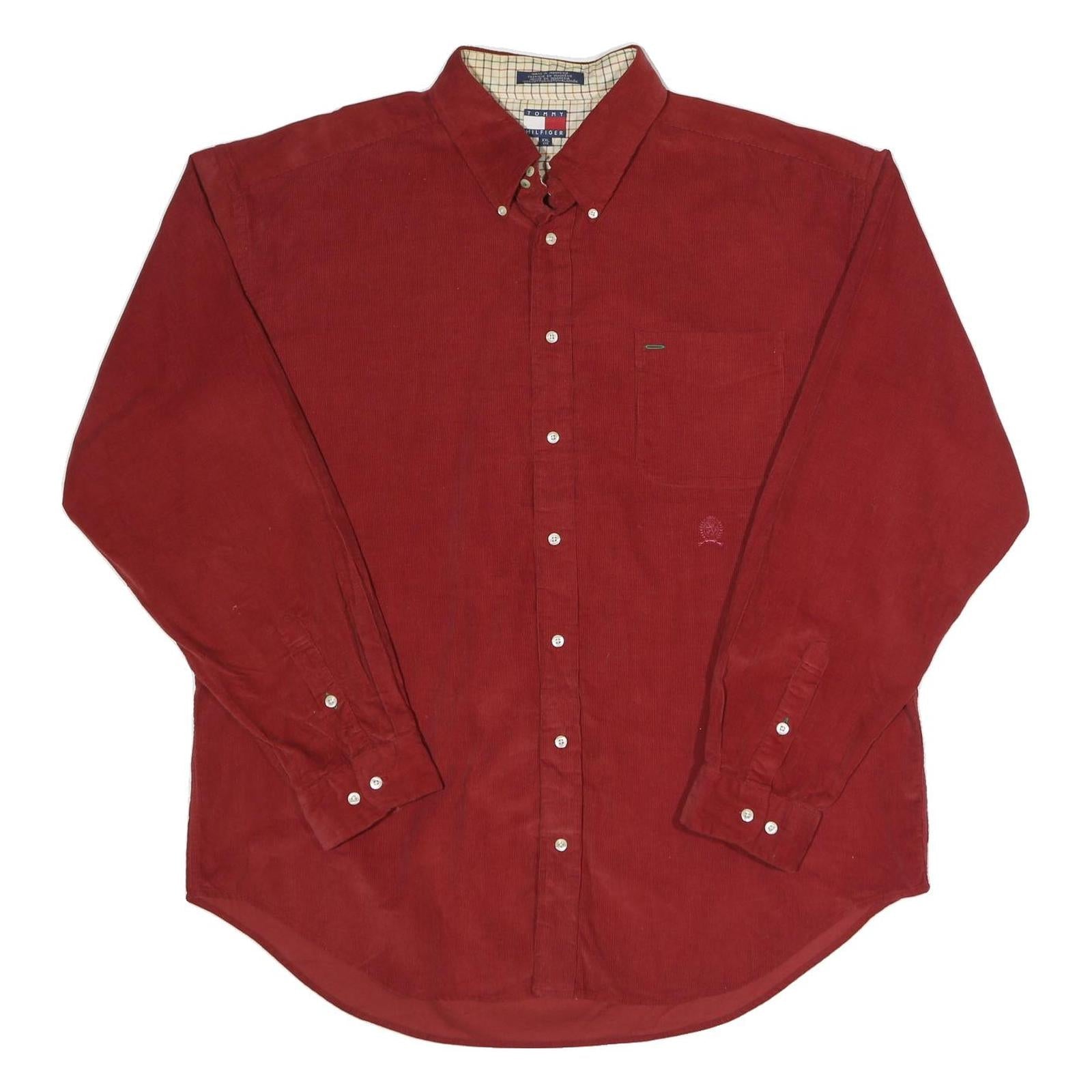 TOMMY HILFIGER Mens Red Corduroy Shirt 2XL Button Down Pocket Casual Cotton Refurbished - N/A refurbished available on Cerqular