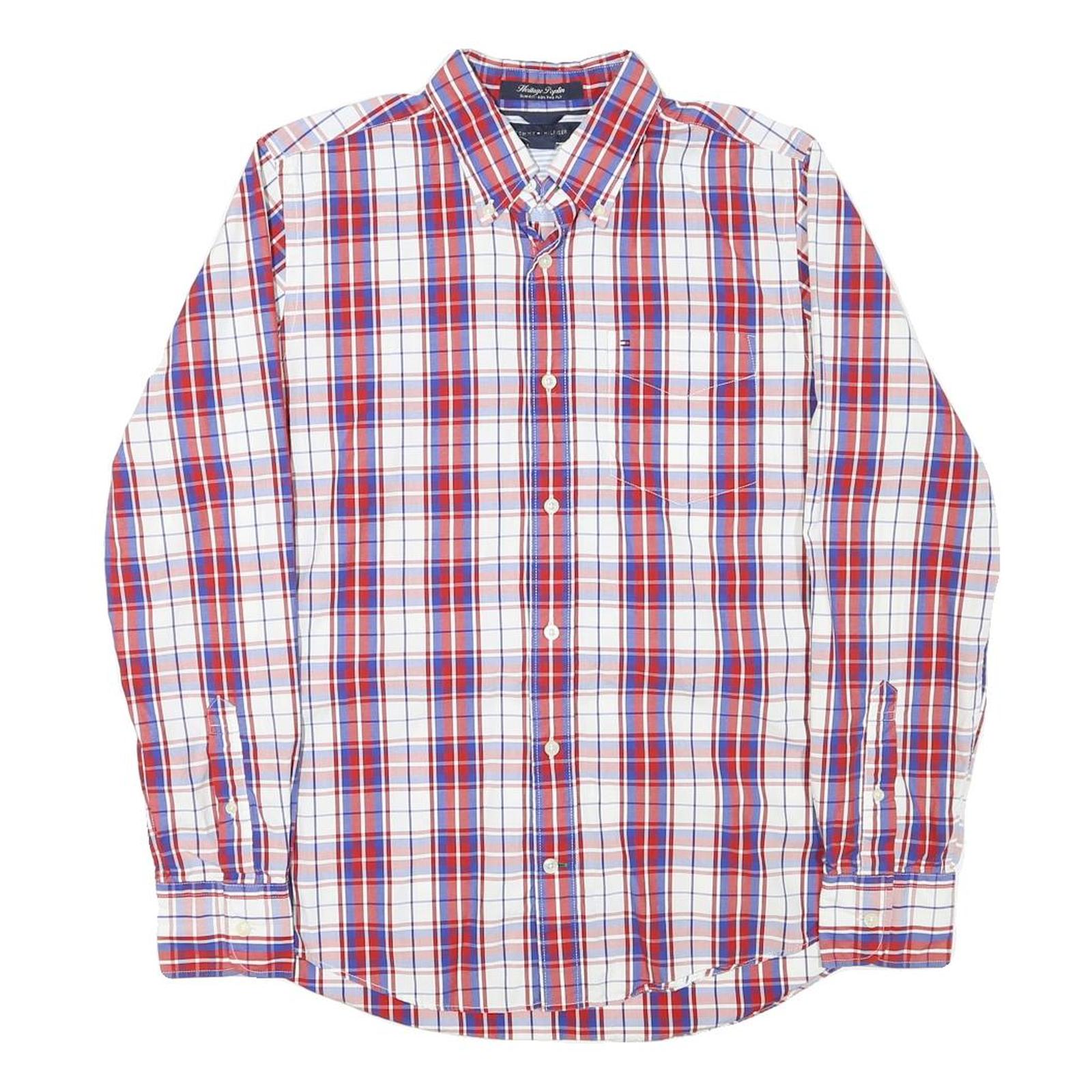 TOMMY HILFIGER Mens Red & Blue Checked Shirt S Classic Fit Button Down Cotton Refurbished - N/A refurbished available on Cerqular