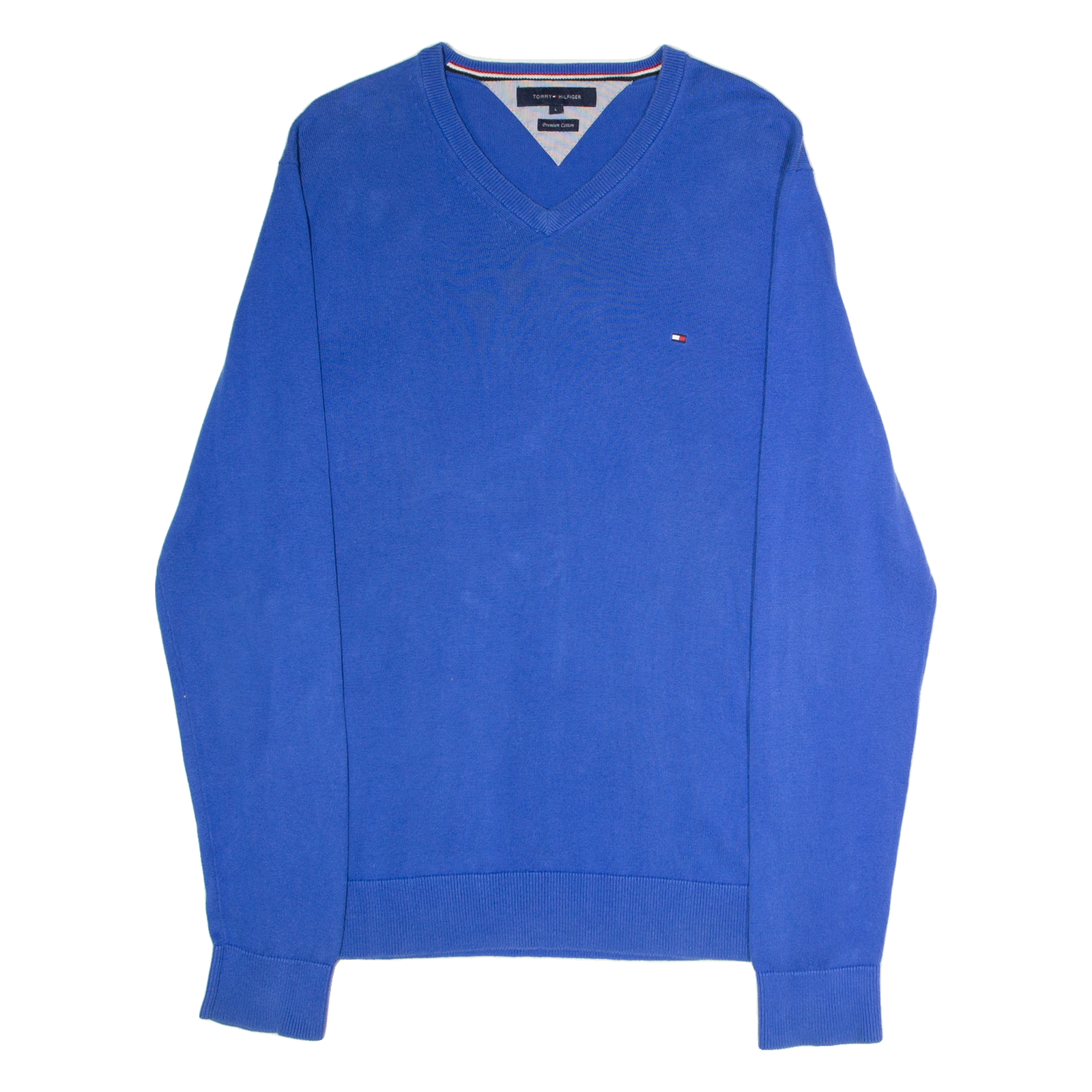 TOMMY HILFIGER Mens Jumper Blue V-Neck Tight Knit L Refurbished - N/A refurbished available on Cerqular