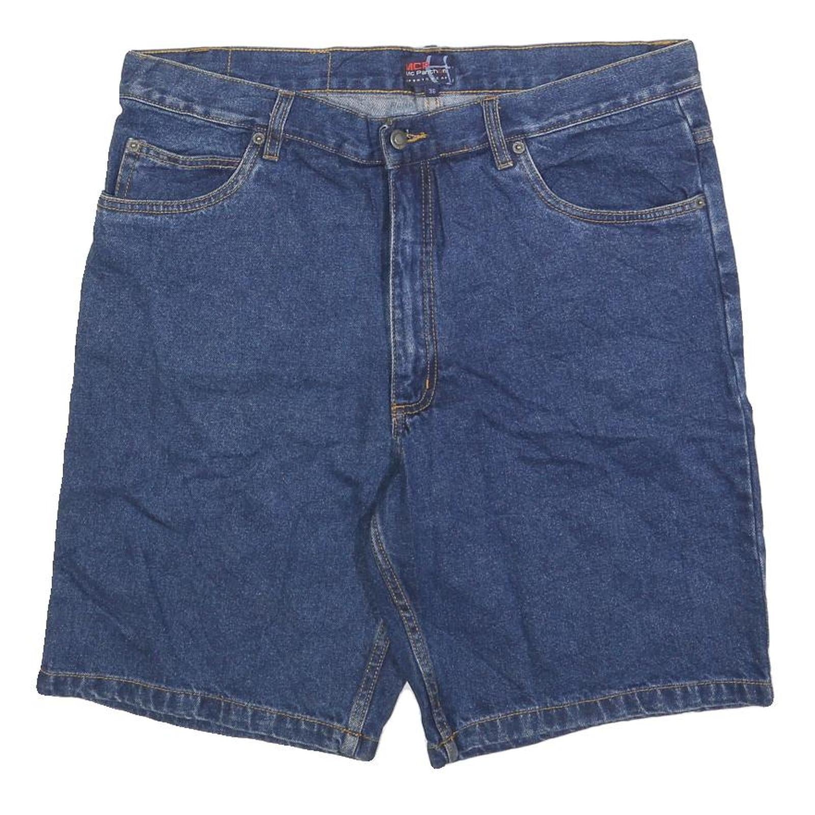 MC PANTHON Mens Denim Blue Casual Shorts L W36 Comfortable Fit Cotton Blend Refurbished - N/A refurbished available on Cerqular