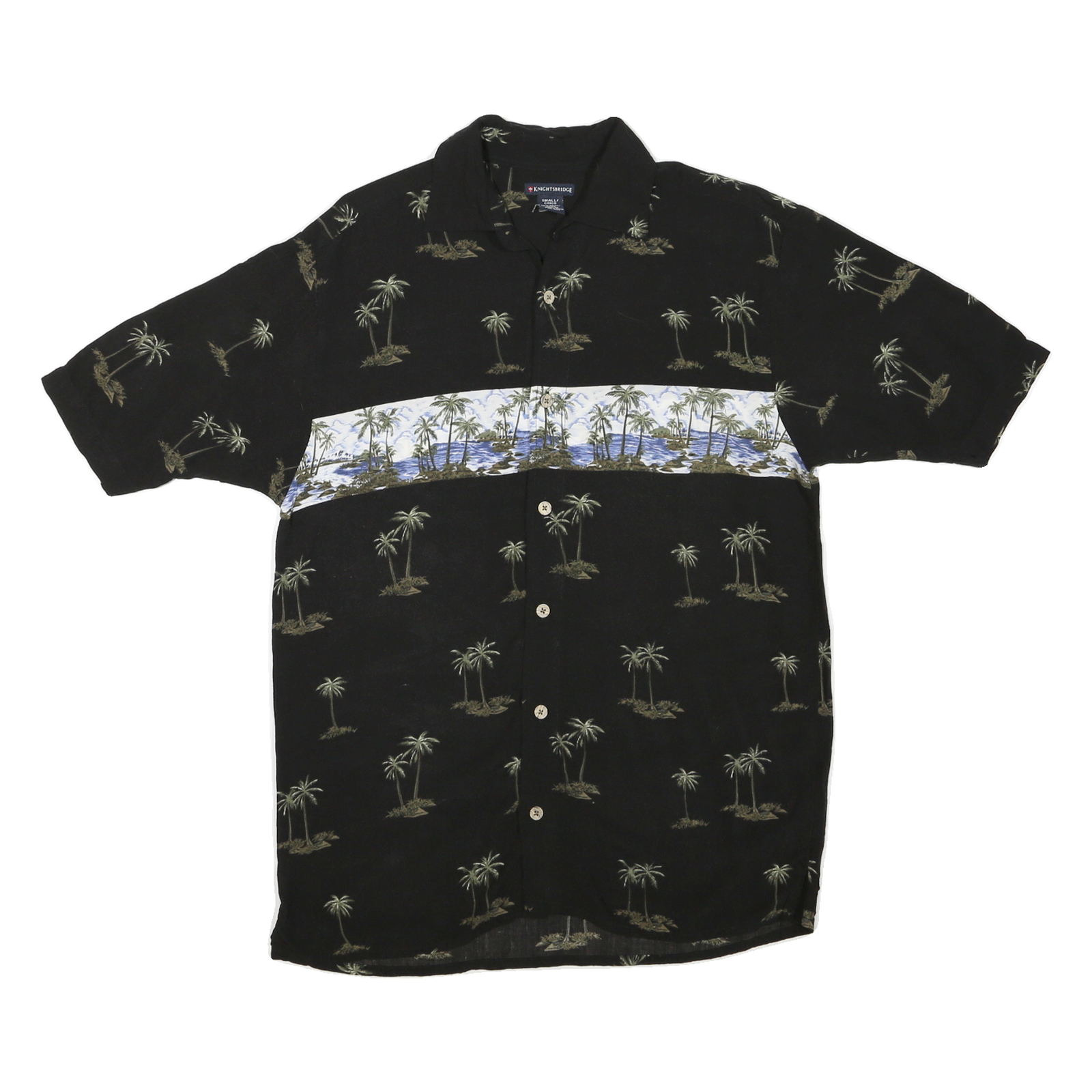 KNIGHTSBRIDGE Mens Black & Blue Palm Tree Print Shirt S Cotton Blend Hawaiian Refurbished - N/A refurbished available on Cerqular