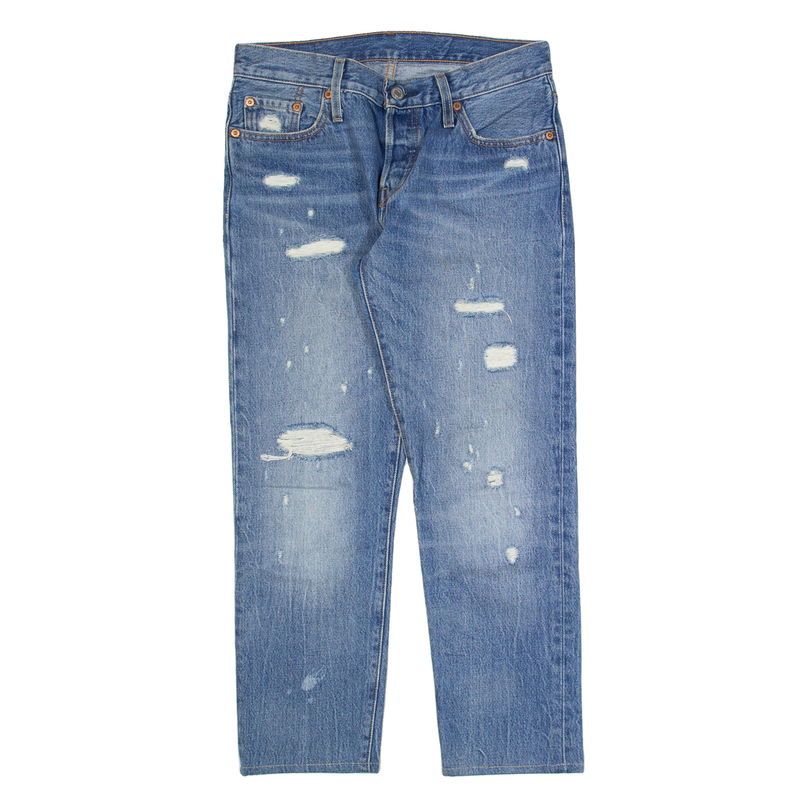LEVI'S 501 CT Distressed Womens Jeans Blue Classic Tapered Stone Wash W25 L26 Refurbished - N/A refurbished available on Cerqular