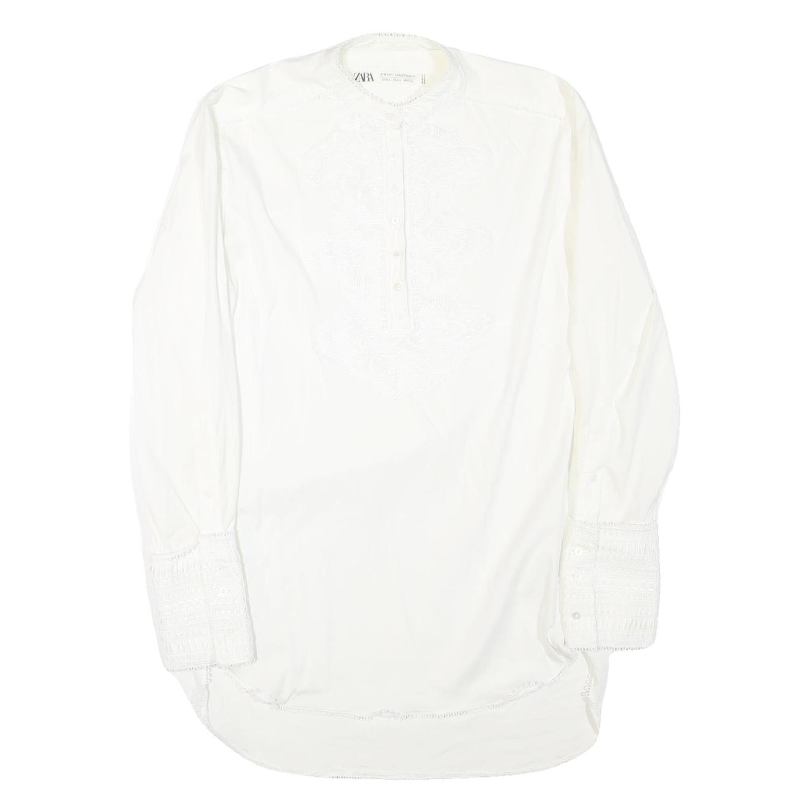 ZARA Womens White Basic Long Sleeve Round Neck Plain L Cotton Blend Top Refurbished - N/A refurbished available on Cerqular