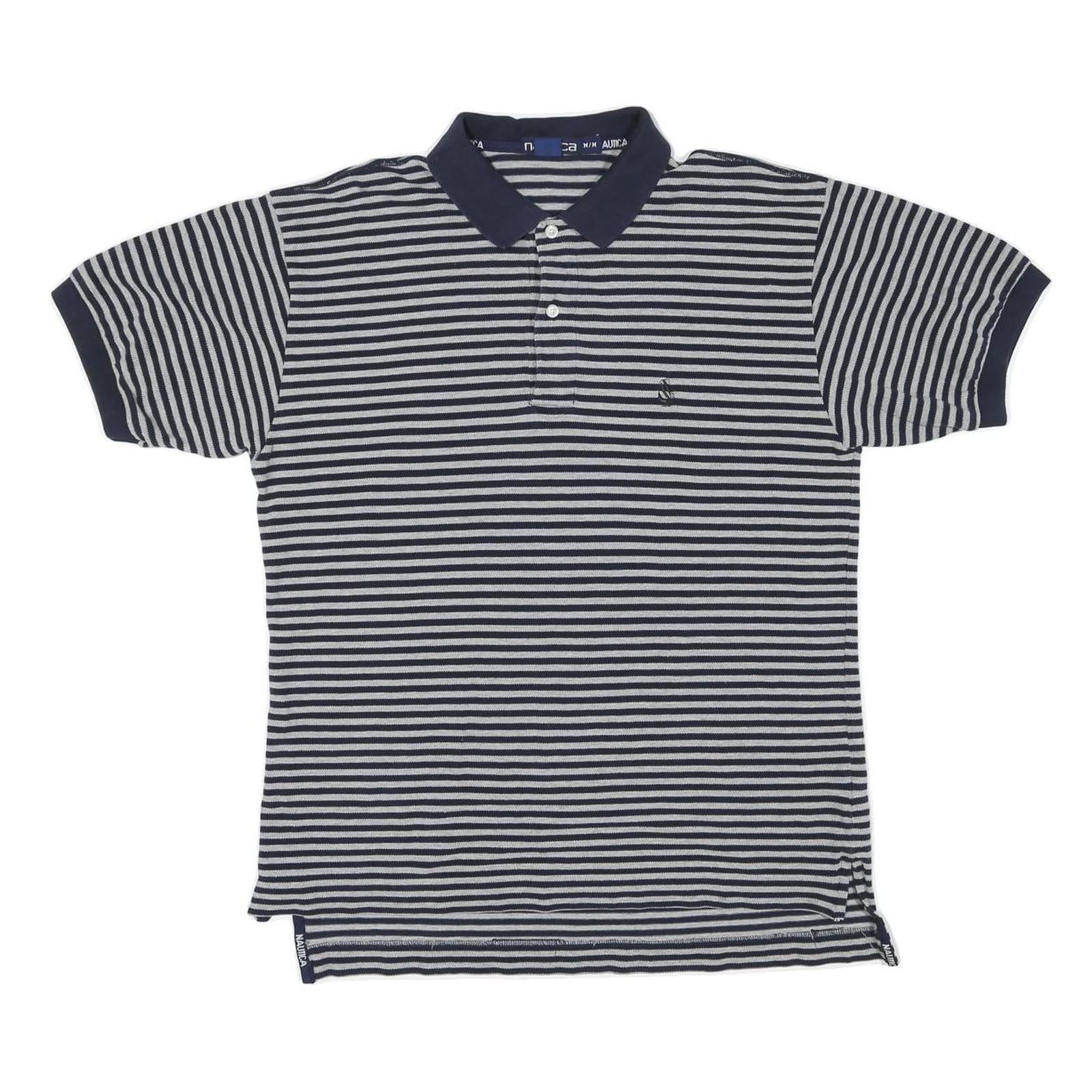 NAUTICA Mens Navy & Grey Striped Short Sleeve Polo Shirt M Cotton Blend Casual Refurbished - N/A refurbished available on Cerqular