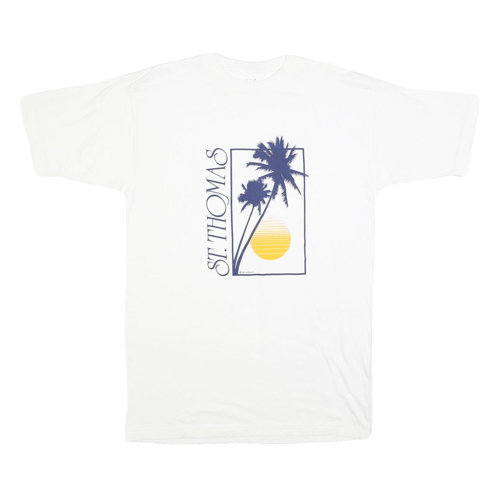 Mens White St Thomas Graphic T-Shirt L Short Sleeve Crew Neck Cotton Refurbished - N/A refurbished available on Cerqular
