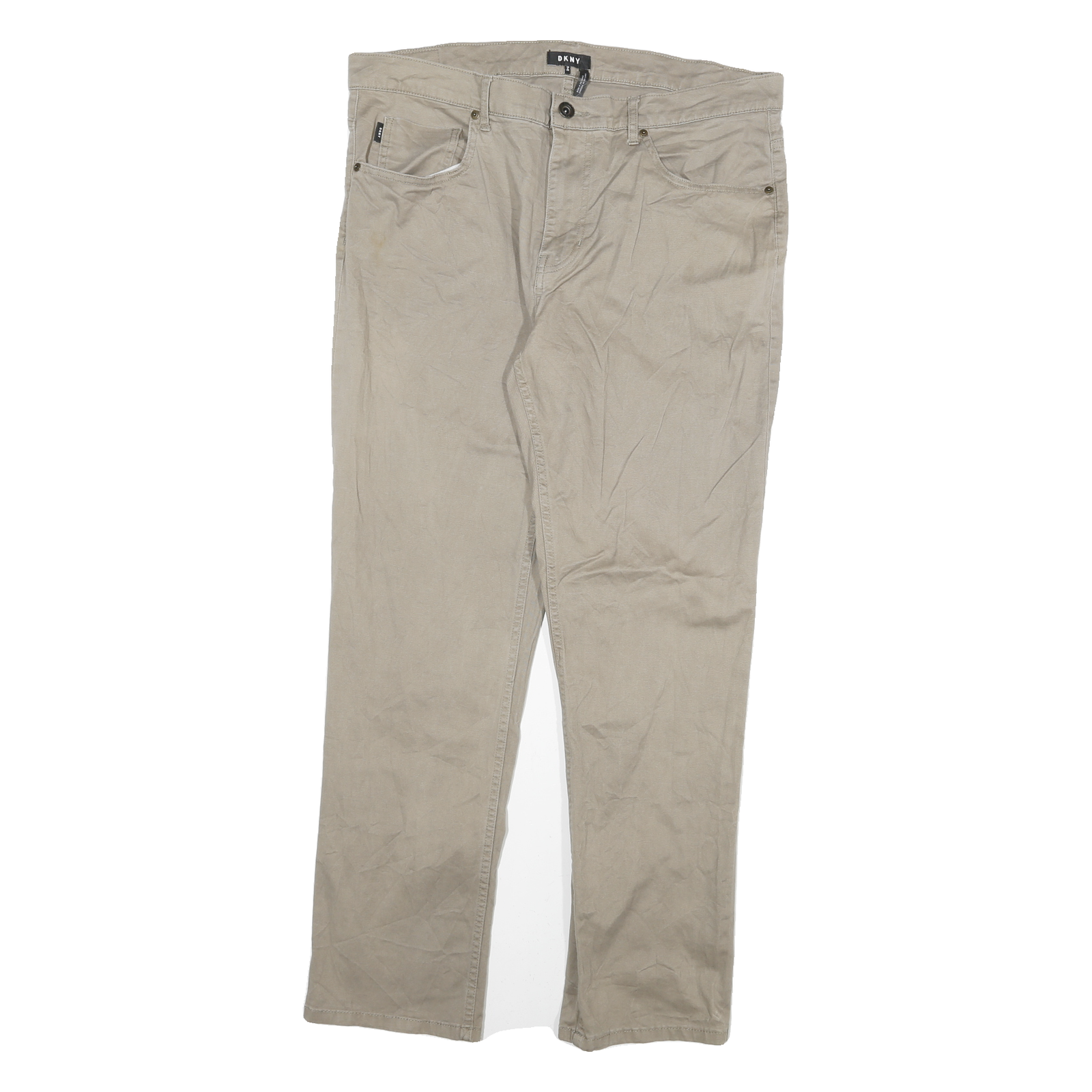 DKNY Mens Cotton Blend Beige Regular Fit Straight Leg Trousers W36 L30 Casual Refurbished - N/A refurbished available on Cerqular