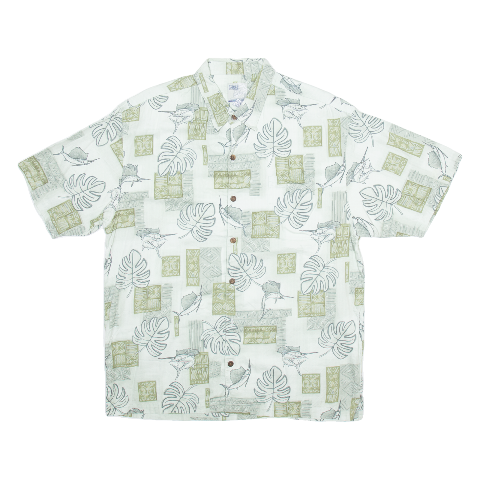 AMERICAN FISHING TACKLE CO Mens Hawaiian Shirt Green Crazy Pattern XL Refurbished - N/A refurbished available on Cerqular