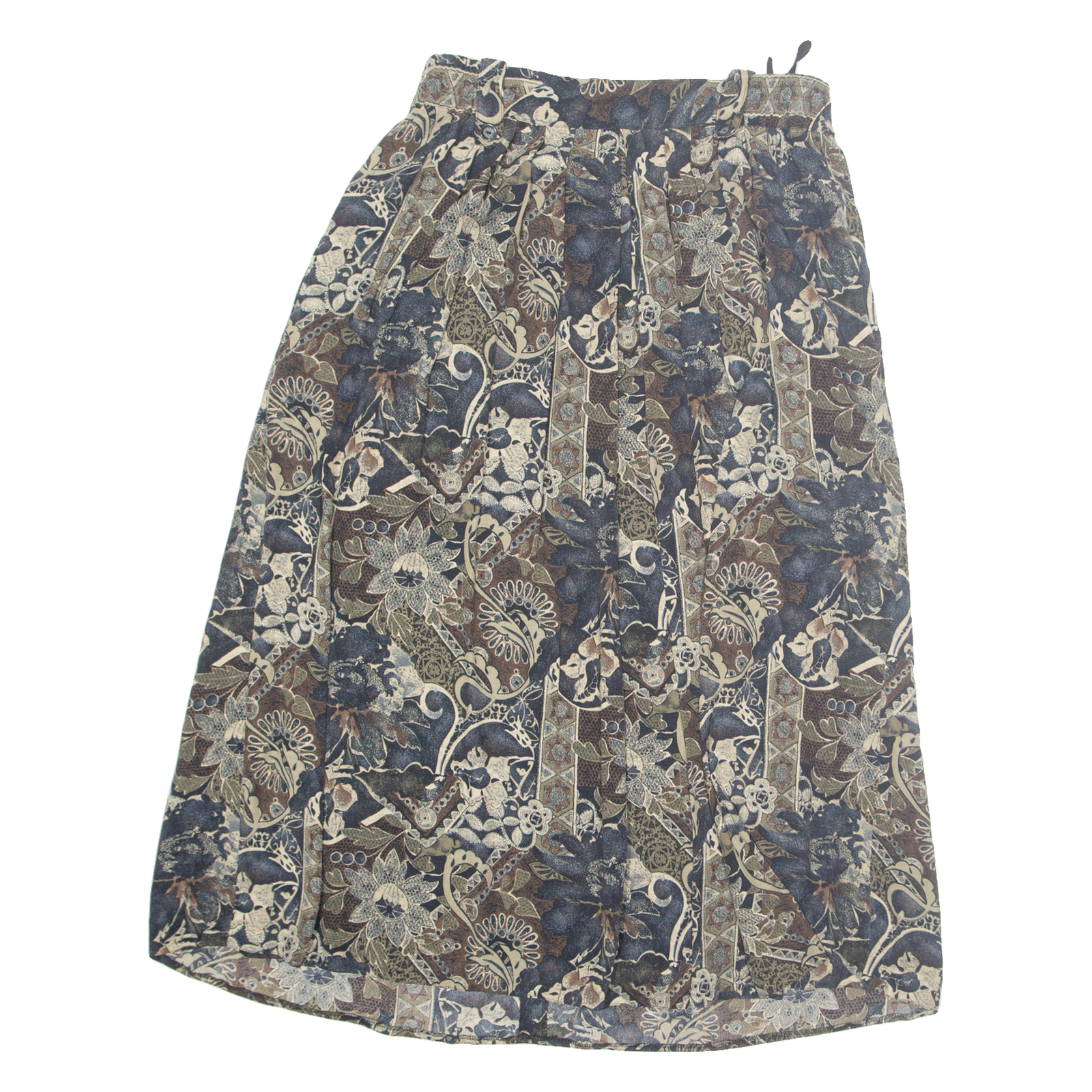 Womens Pleated Skirt Beige Long Viscose Floral UK 12 Refurbished - N/A refurbished available on Cerqular