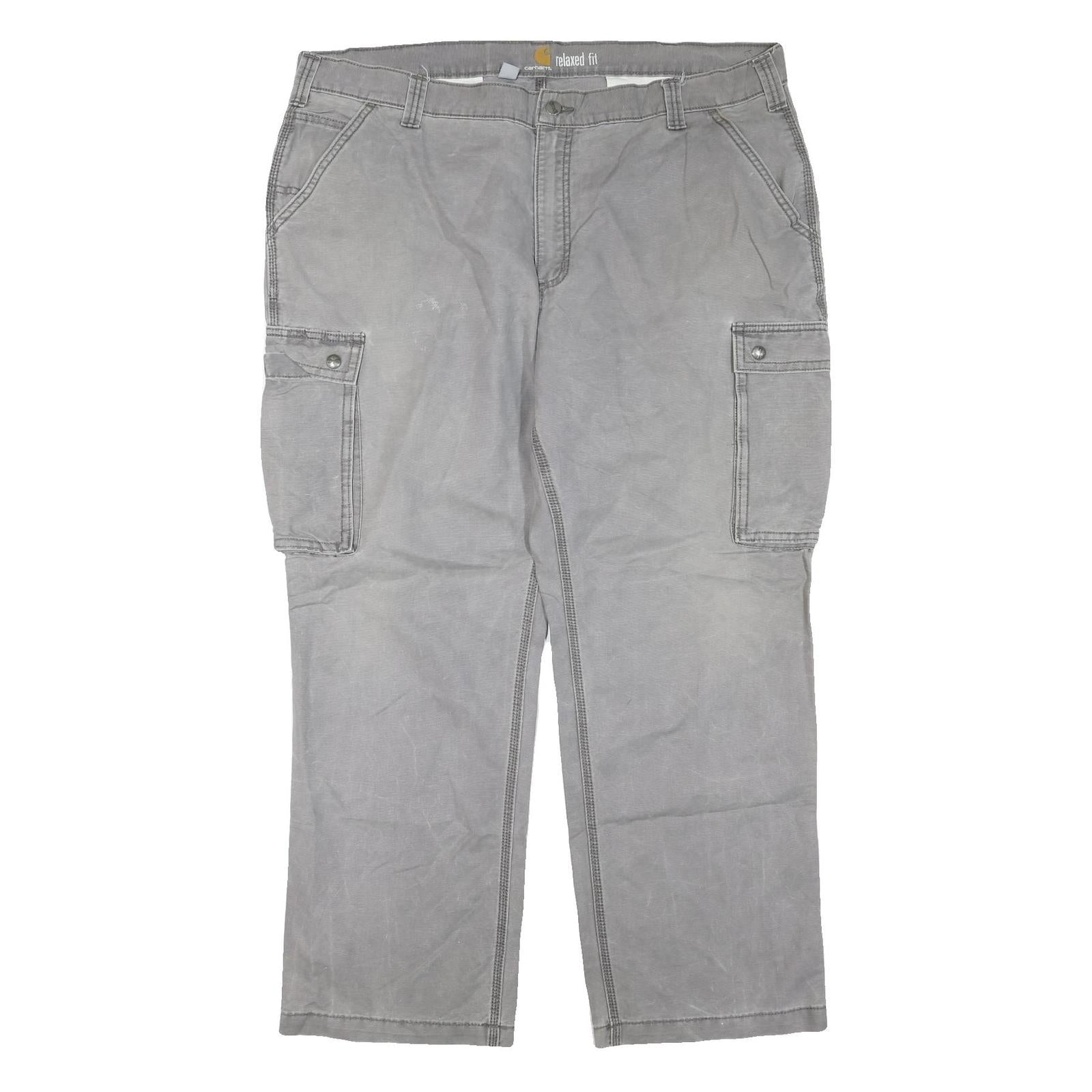 CARHARTT Mens Cotton Blend Grey Regular Straight Trousers W42 L30 Cargo Pockets Refurbished - N/A refurbished available on Cerqular