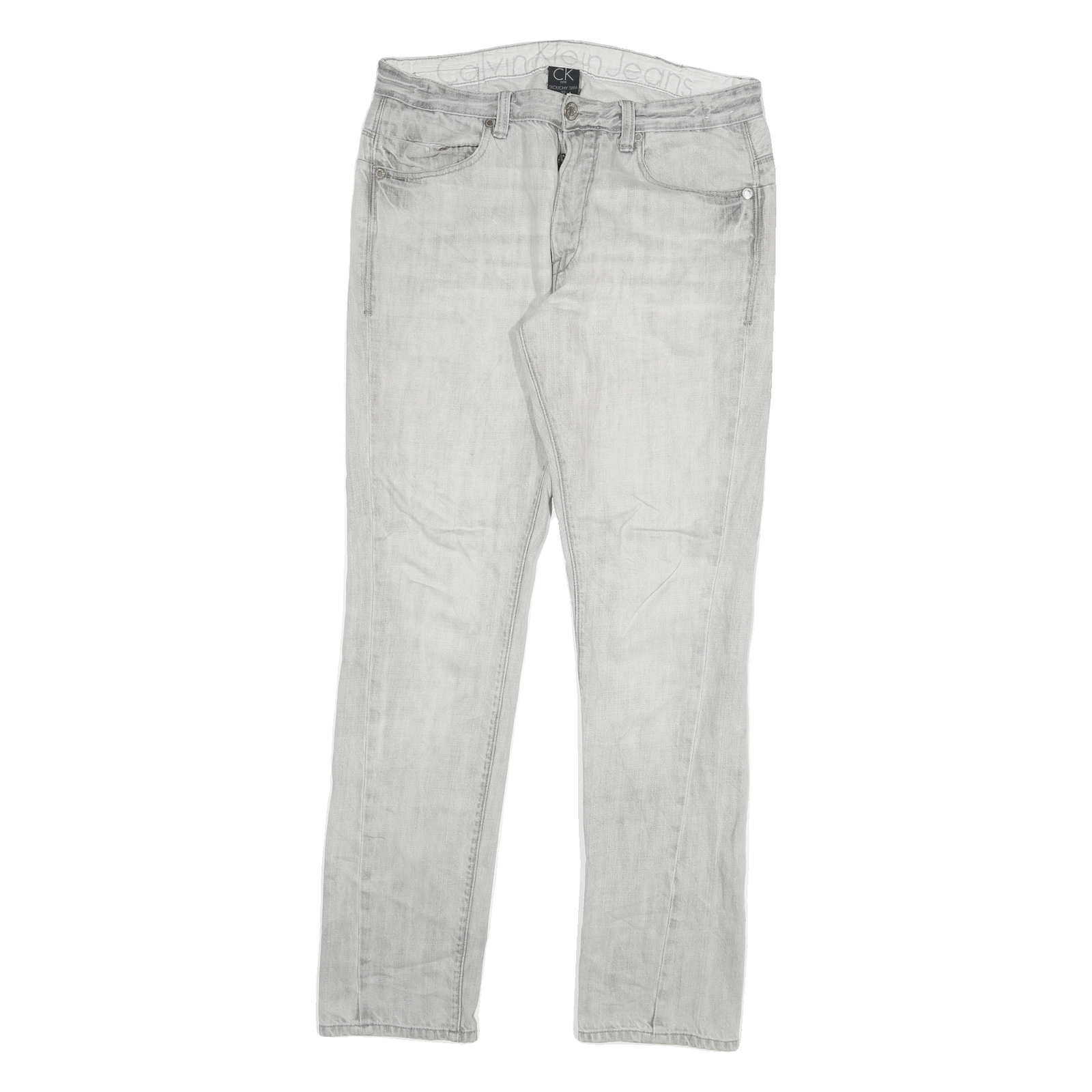 CALVIN KLEIN Mens Jeans White & Light Grey Slim Straight Denim Rinse W32 L30 Refurbished - N/A refurbished available on Cerqular