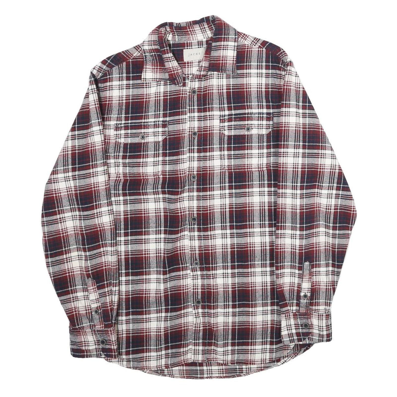 JACHS Mens Red & Grey Plaid Cotton Shirt M Button-Up Casual Long Sleeve Refurbished - N/A refurbished available on Cerqular