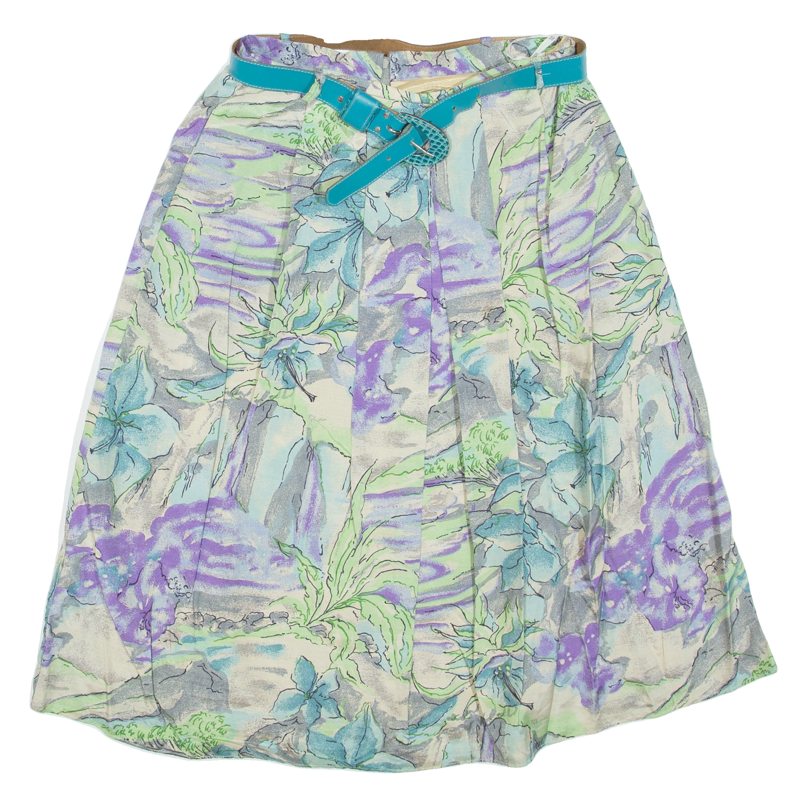 Belted Womens A-Line Skirt Blue Knee Length Floral S Refurbished - N/A refurbished available on Cerqular