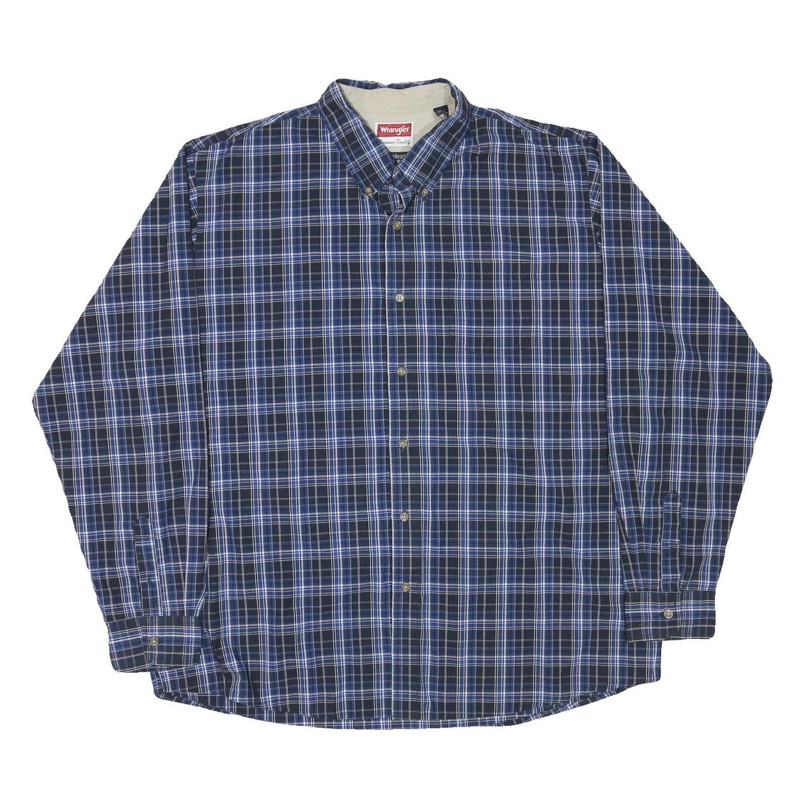 WRANGLER Mens Blue Black Check Shirt XL Button Down Casual Cotton Blend Refurbished - N/A refurbished available on Cerqular
