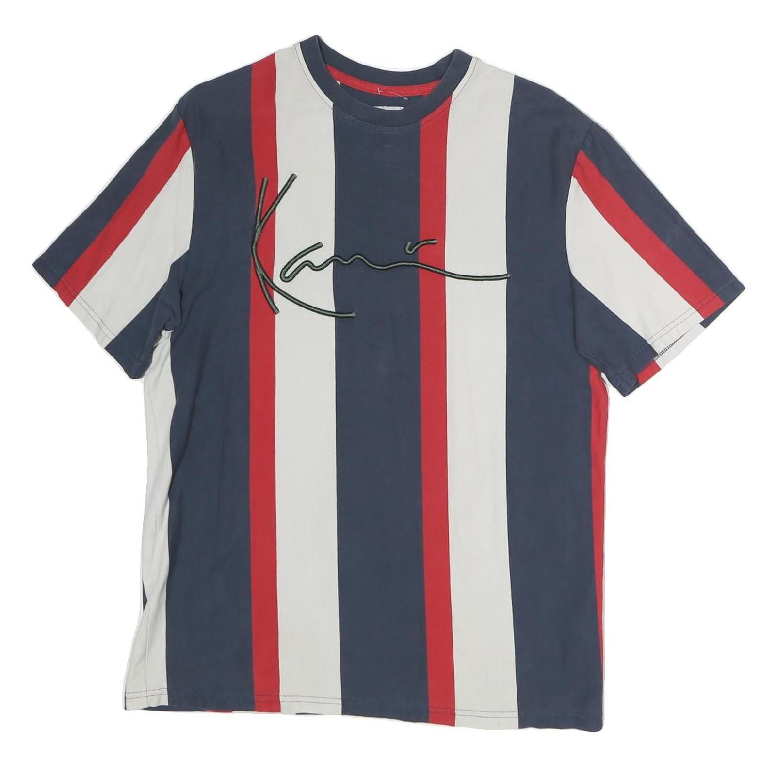 KARL KANI Mens Blue & Red & White Striped Graphic T-Shirt S Short Sleeve Crew Refurbished - N/A refurbished available on Cerqular