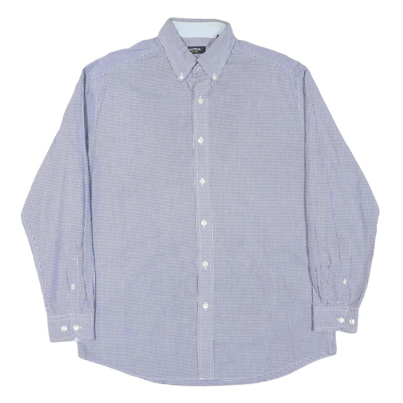 NAUTICA Mens Blue Check Shirt L Classic Button-Down Long Sleeve Cotton Blend Refurbished - N/A refurbished available on Cerqular