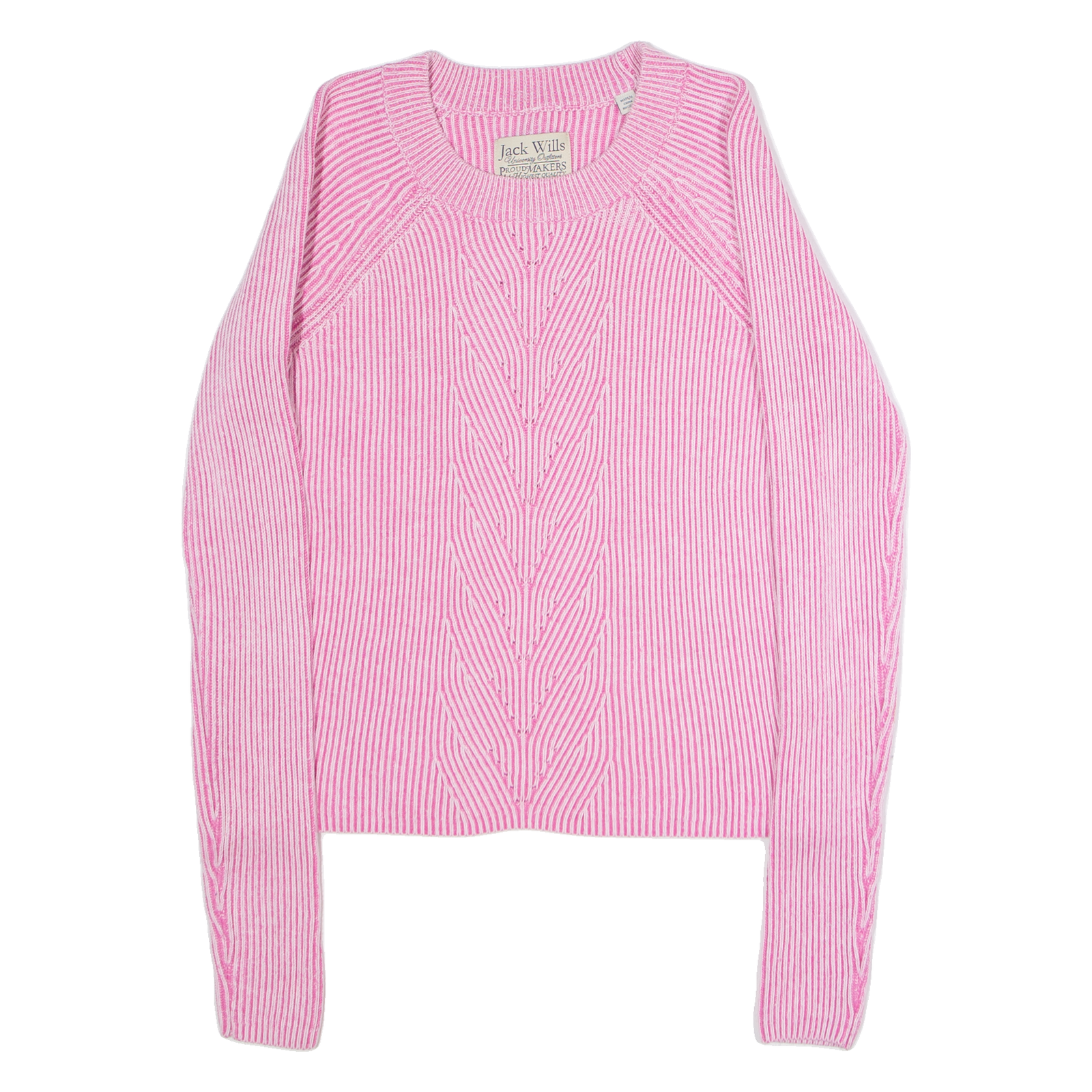 JACK WILLS Womens Patterned Jumper Pink Striped Crew Neck Tight Knit Wool UK 10 Refurbished - N/A refurbished available on Cerqular