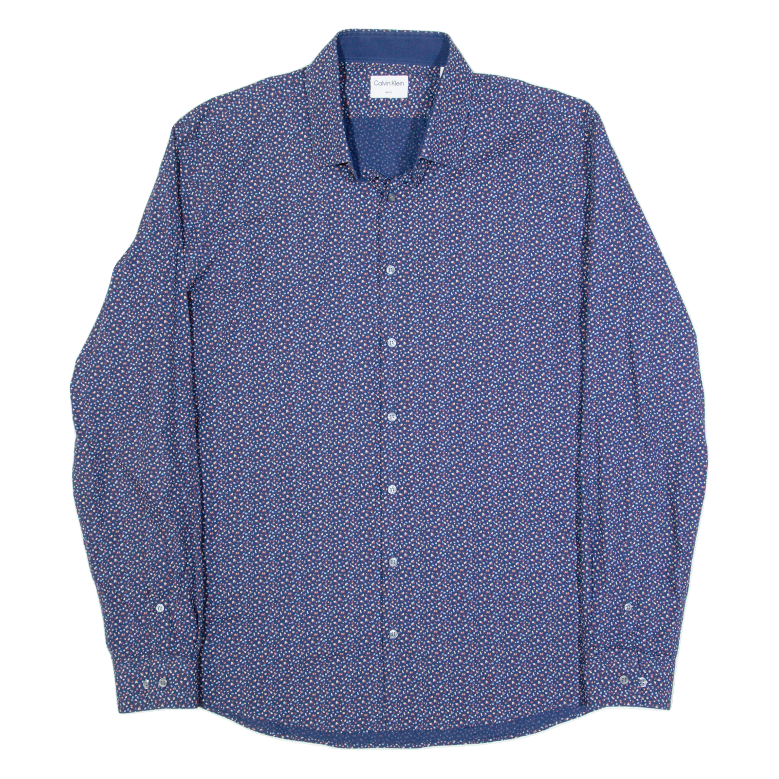 CALVIN KLEIN Slim Fit Mens Shirt Blue Spotted Long Sleeve XL Refurbished - N/A refurbished available on Cerqular