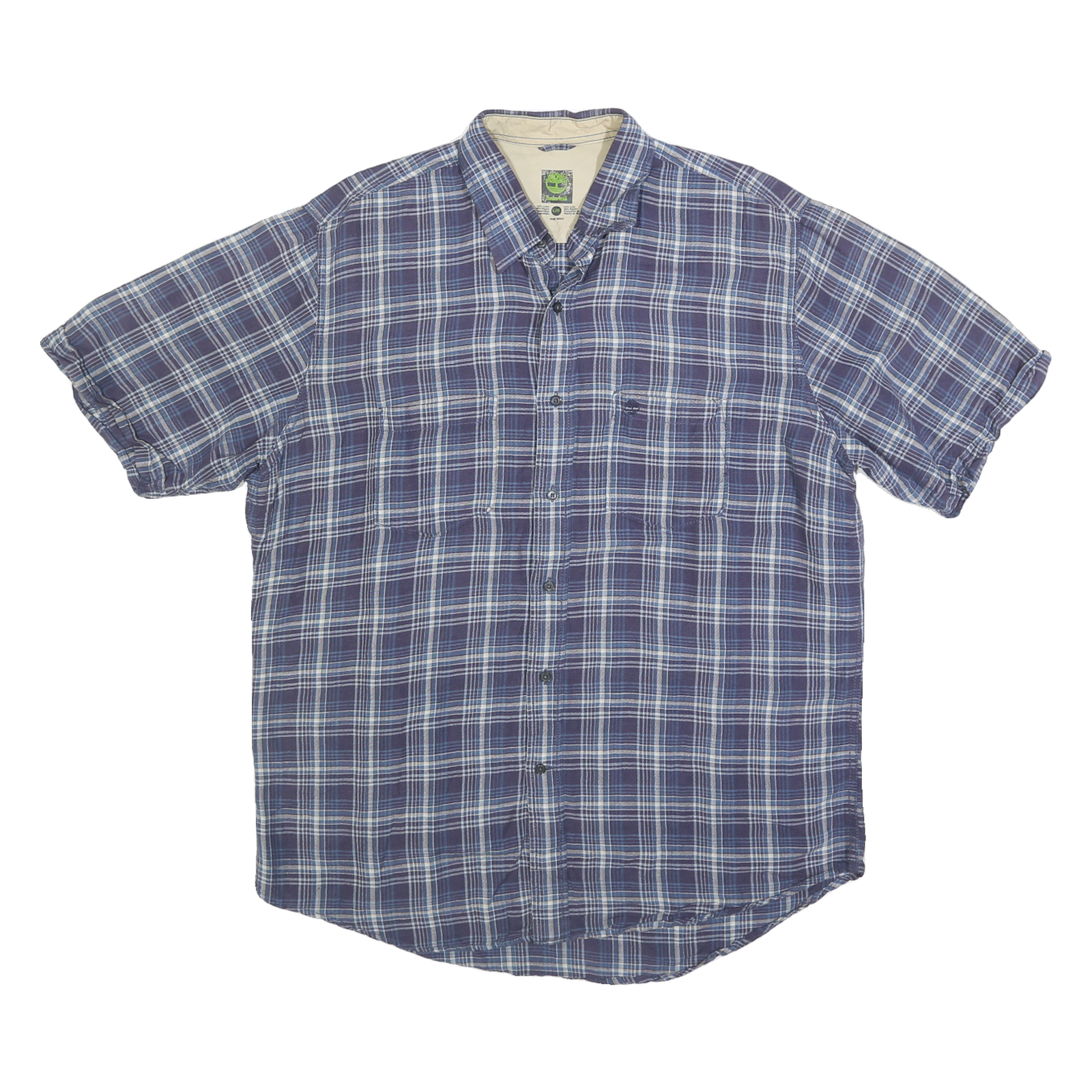 TIMBERLAND Mens Blue & White Checked Short Sleeve Shirt L Casual Summer Comfort Refurbished - N/A refurbished available on Cerqular