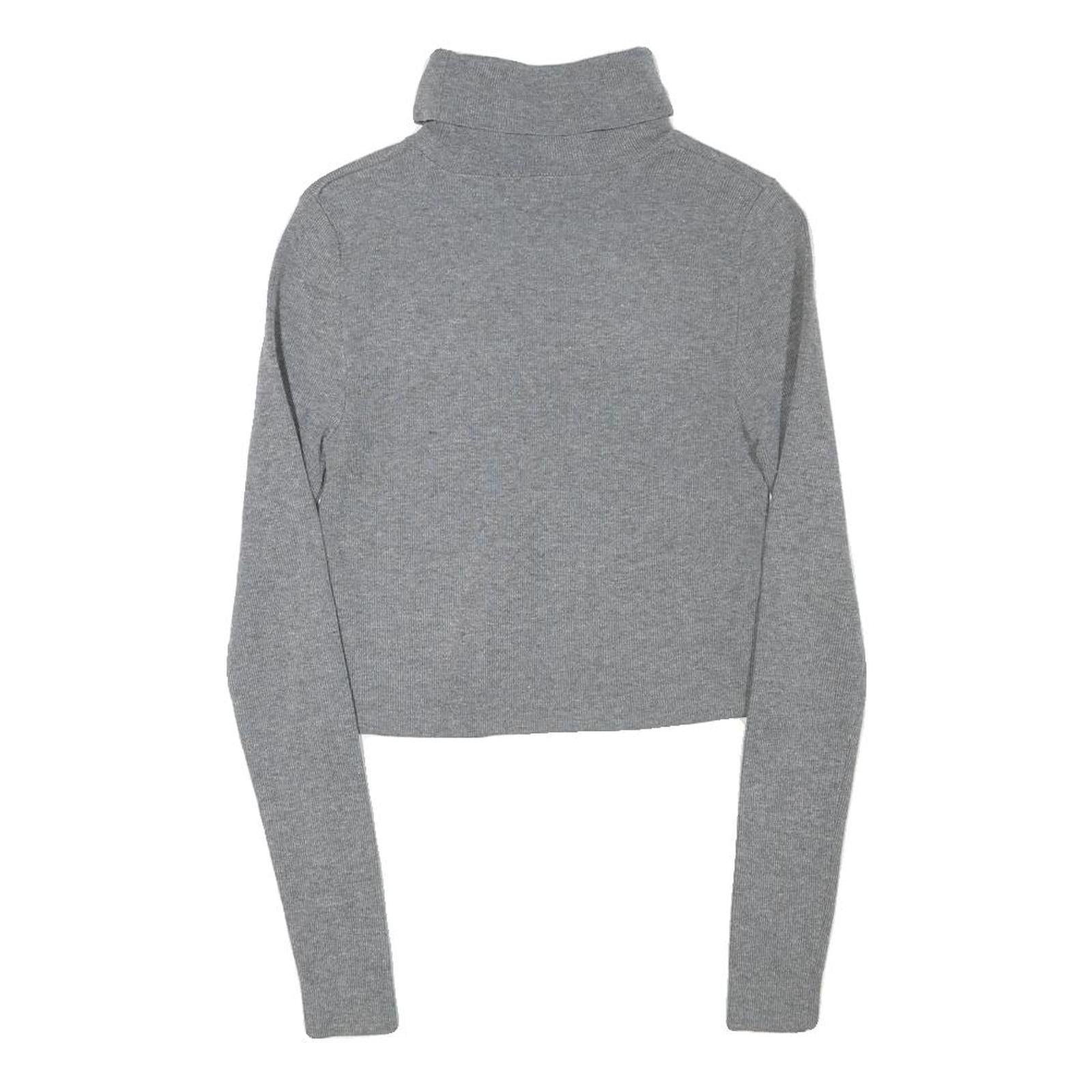 Womens Grey Plain Acrylic Blend Cropped Roll Neck Basic Knit Jumper XS Soft Refurbished - N/A refurbished available on Cerqular