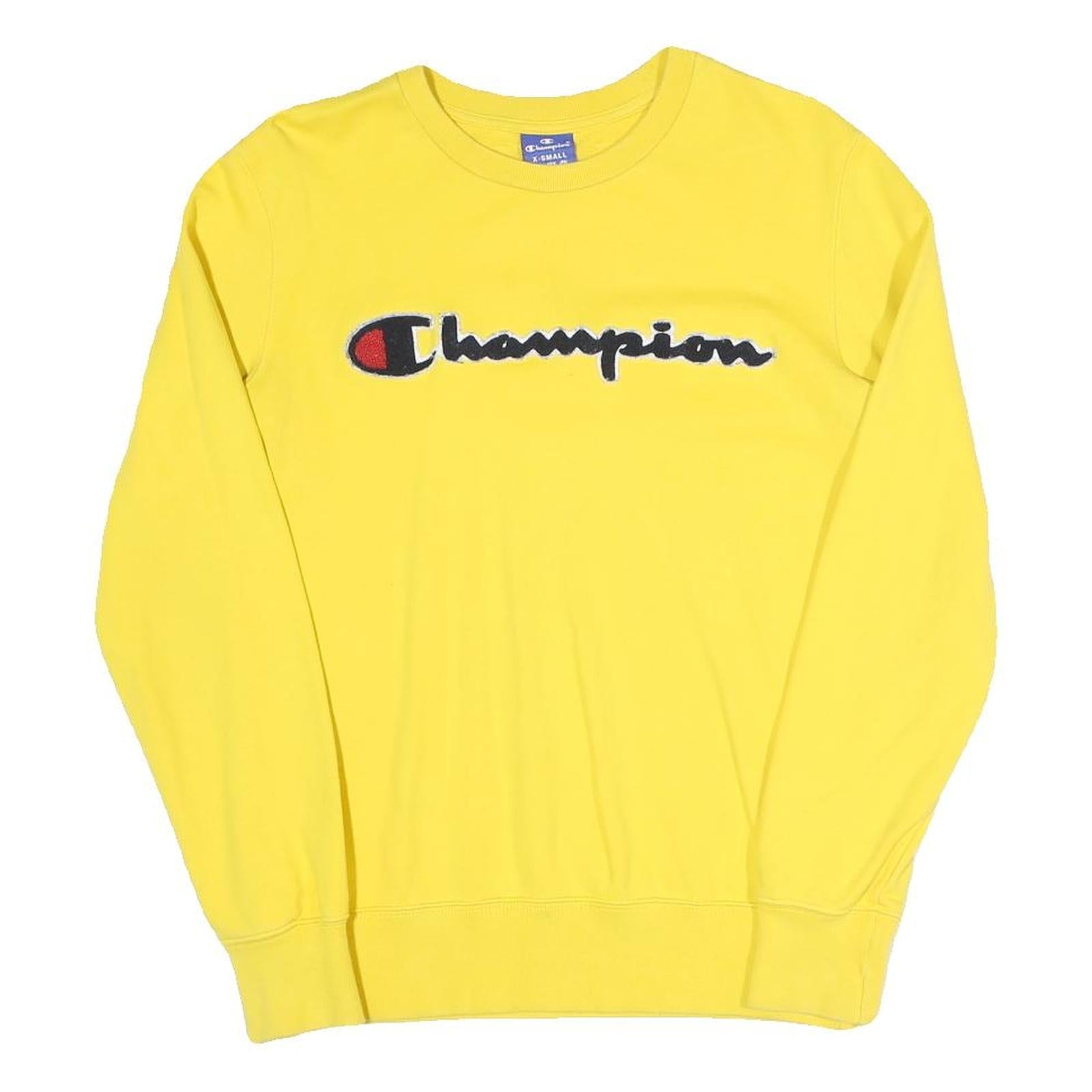 CHAMPION Mens Yellow Cotton Blend Crew Neck XS Logo Sweatshirt Pullover Refurbished - N/A refurbished available on Cerqular