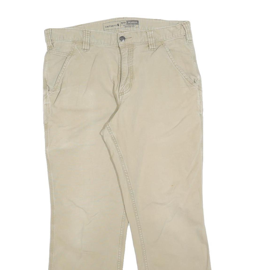 CARHARTT Mens Relaxed Fit Beige Cotton Blend Workwear Trousers W33 L30 Durable Refurbished - N/A refurbished available on Cerqular