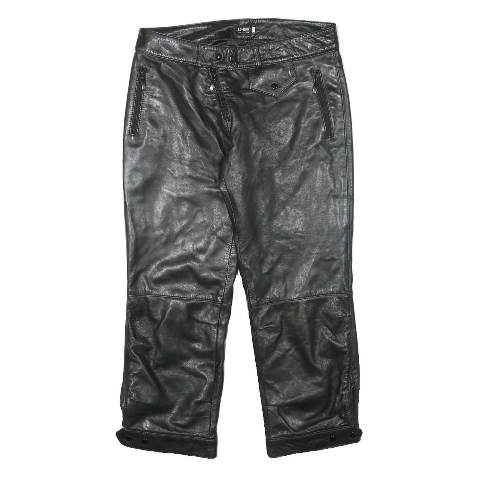 LU MAN Womens Leather Black Regular Fit Straight Trousers W29 L23 Stylish Zip Refurbished - N/A refurbished available on Cerqular