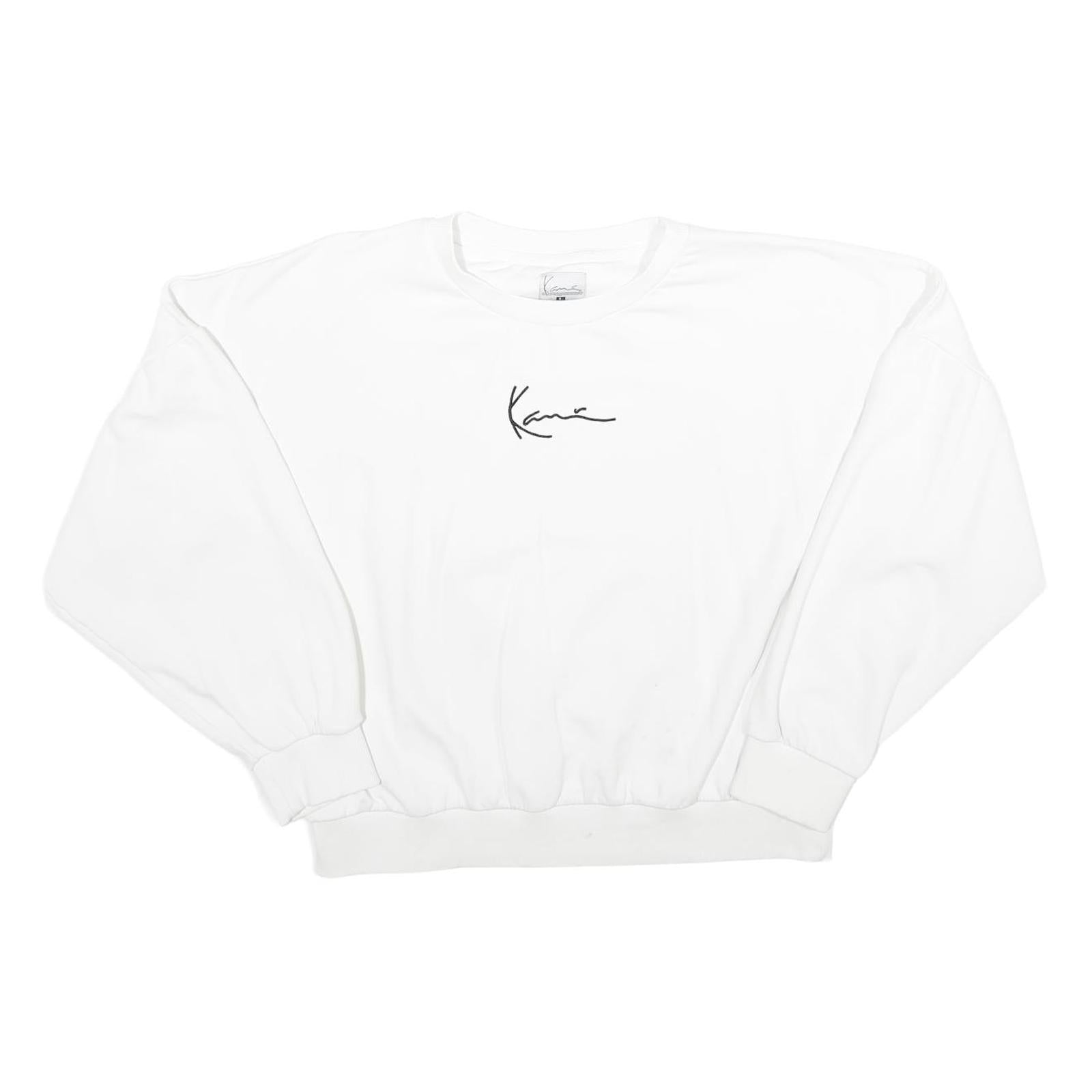 KARL KANI Womens White Crew Neck L Sweatshirt Cropped Logo Embroidered Refurbished - N/A refurbished available on Cerqular