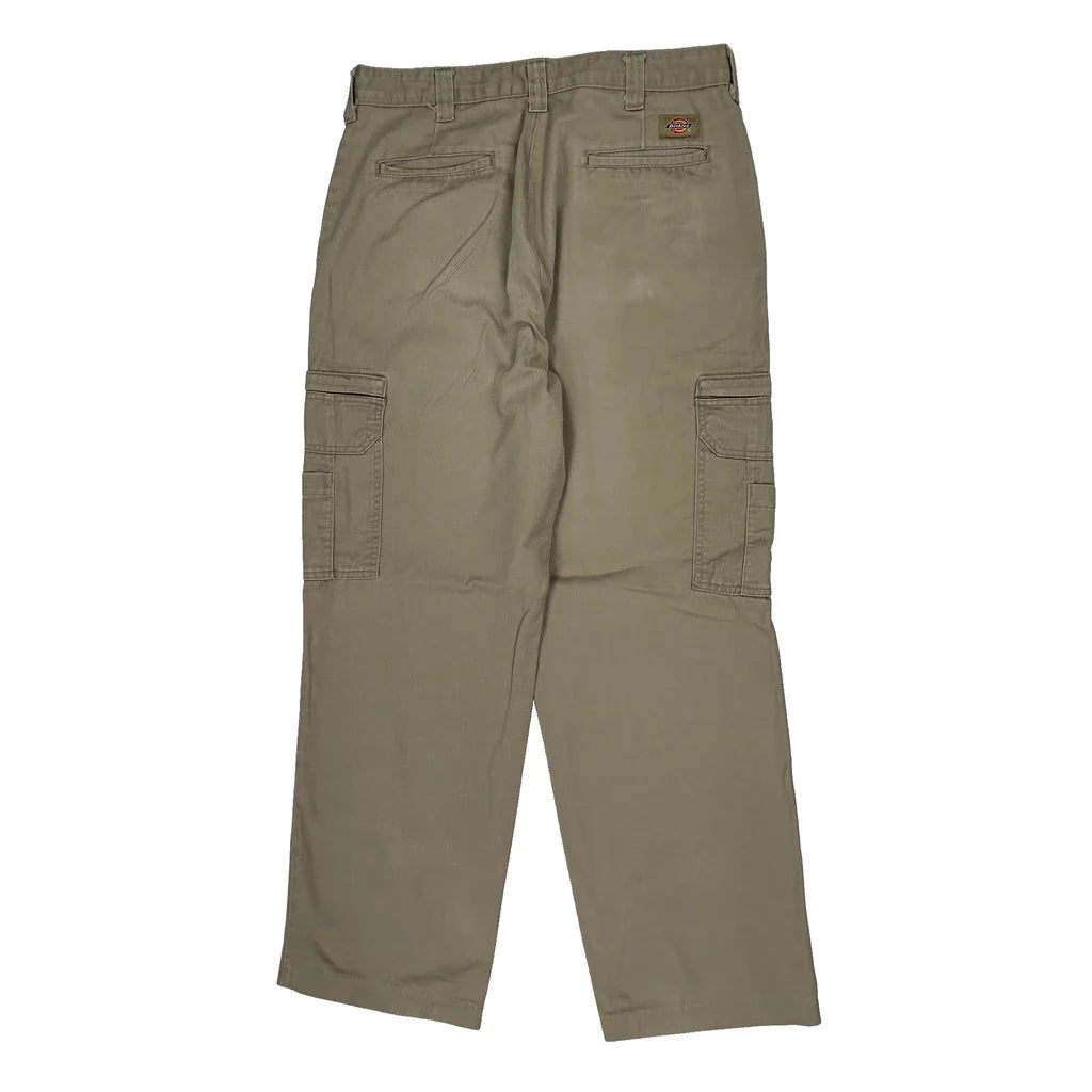 Dickies Cargo Trousers - 34W 32L Khaki Cotton Refurbished - Thrifted (note: this is a term often used to describe second- refurbished available on Cerqular