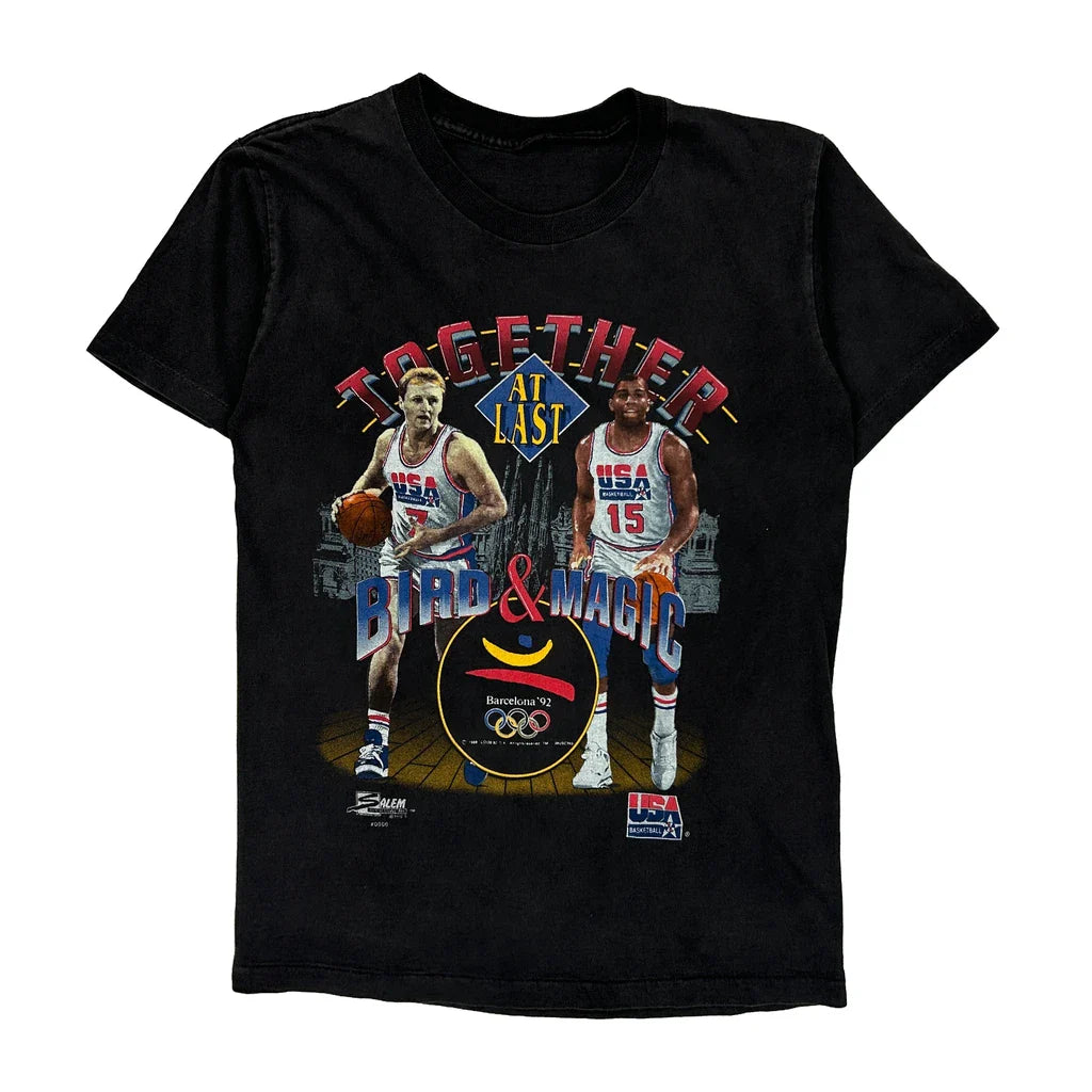 Buy Barcelona '92 Olympics Bird & Magic Single Stitch T-Shirt - Medium Black Cotton Refurbished - $120.59 Barcelona '92 Olympics Bird & Magic Single Stitch T-Shirt - Medium Black Cotton Refurbished - Thrifted (note: this is a term often used to describe second- refurbished available on Cerqular