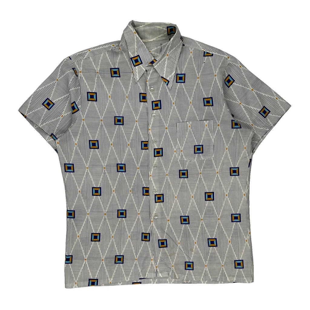 Unbranded Short Sleeve Shirt - Medium Blue Cotton Refurbished - Thrifted (note: this is a term often used to describe second- refurbished available on Cerqular