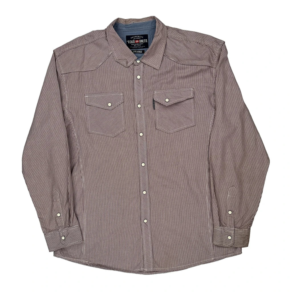 Ecko Unltd Striped Shirt - 2XL Brown Cotton Refurbished - Thrifted (note: this is a term often used to describe second- refurbished available on Cerqular