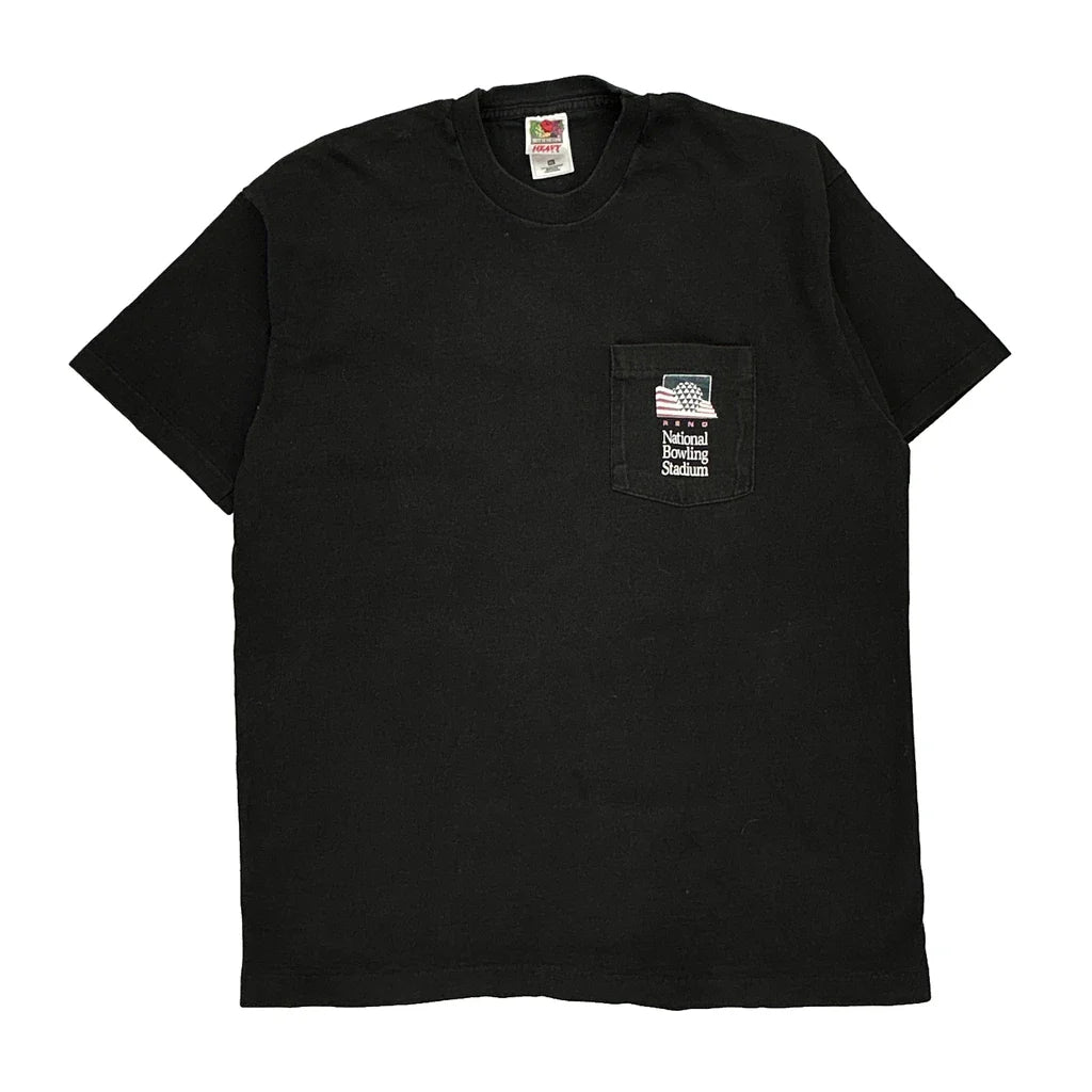National Bowling Stadium Fruit Of The Loom Single Stitch T-Shirt - XL Black Cotton Refurbished - Thrifted (note: this is a term often used to describe second- refurbished available on Cerqular