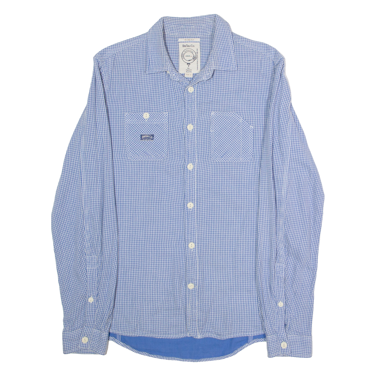 DIESEL Slim Fit Mens Shirt Blue Gingham Long Sleeve L Refurbished - N/A refurbished available on Cerqular