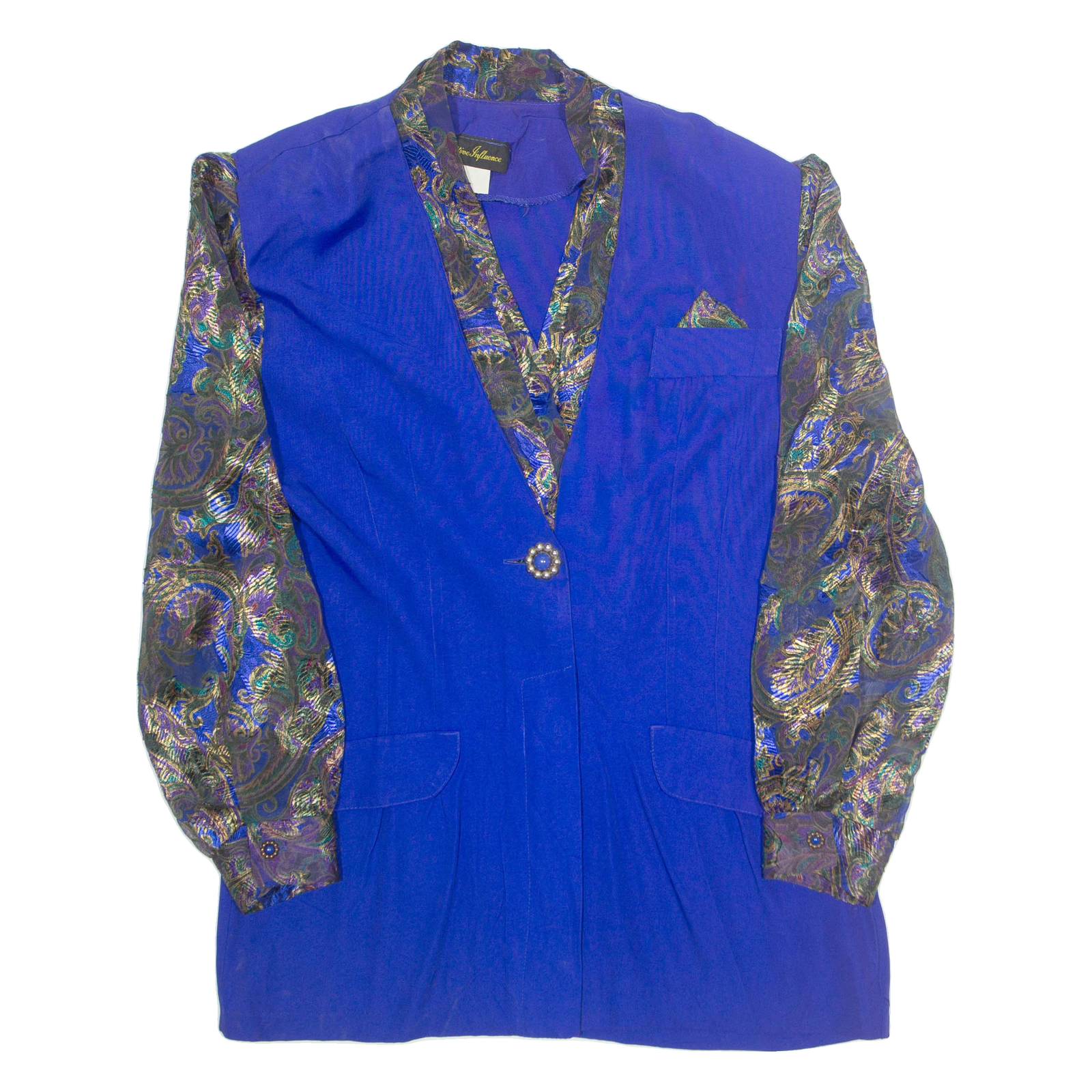 Womens Printed Blouse Blue Collared Long Sleeve Crazy Pattern L Refurbished - N/A refurbished available on Cerqular