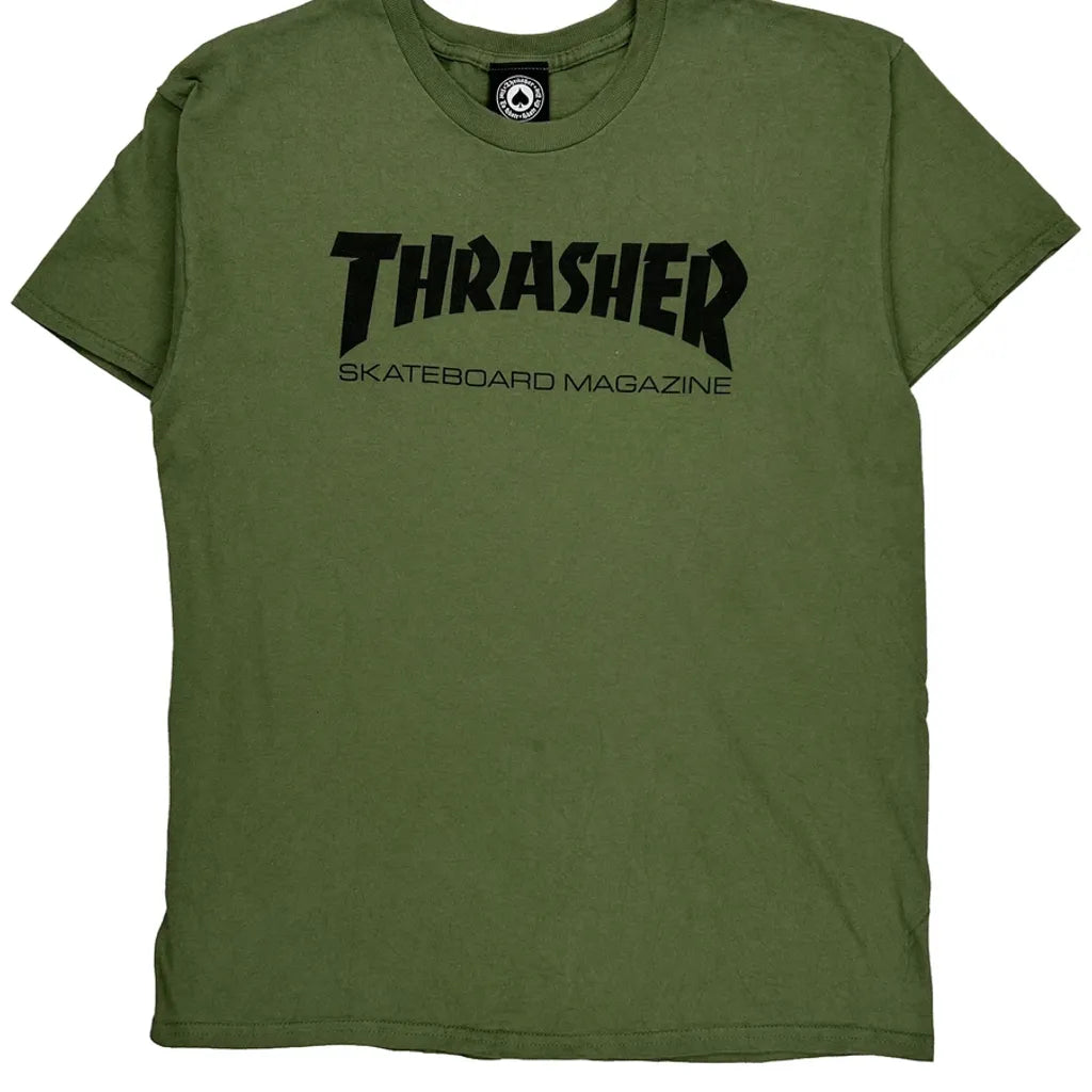 Thrasher Graphic T-Shirt - Large Green Cotton Refurbished - Thrifted (note: this is a term often used to describe second- refurbished available on Cerqular
