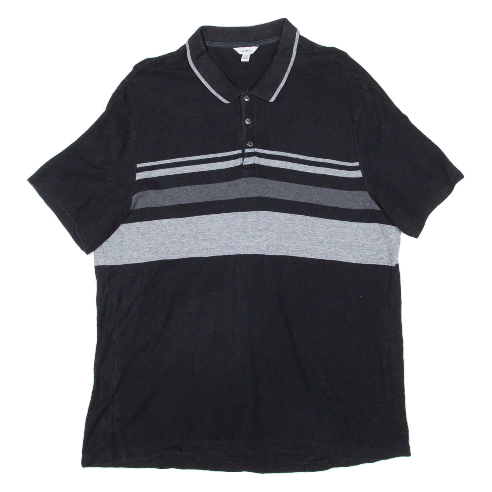 CALVIN KLEIN Mens Polo Shirt Black Striped XL Refurbished - N/A refurbished available on Cerqular