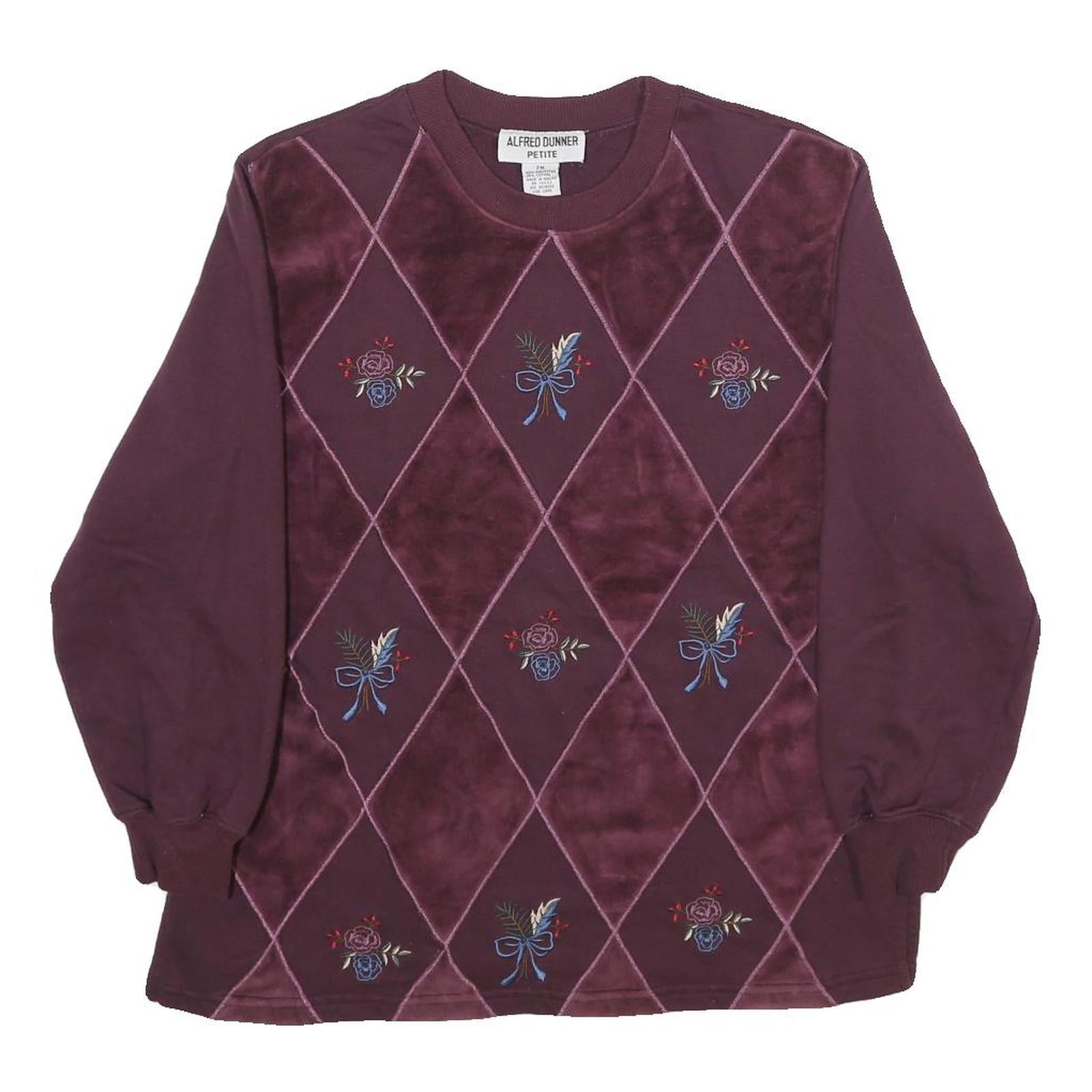 ALFRED DUNNER Womens Maroon Crew Neck M Embroidered Argyle Sweatshirt Refurbished - N/A refurbished available on Cerqular