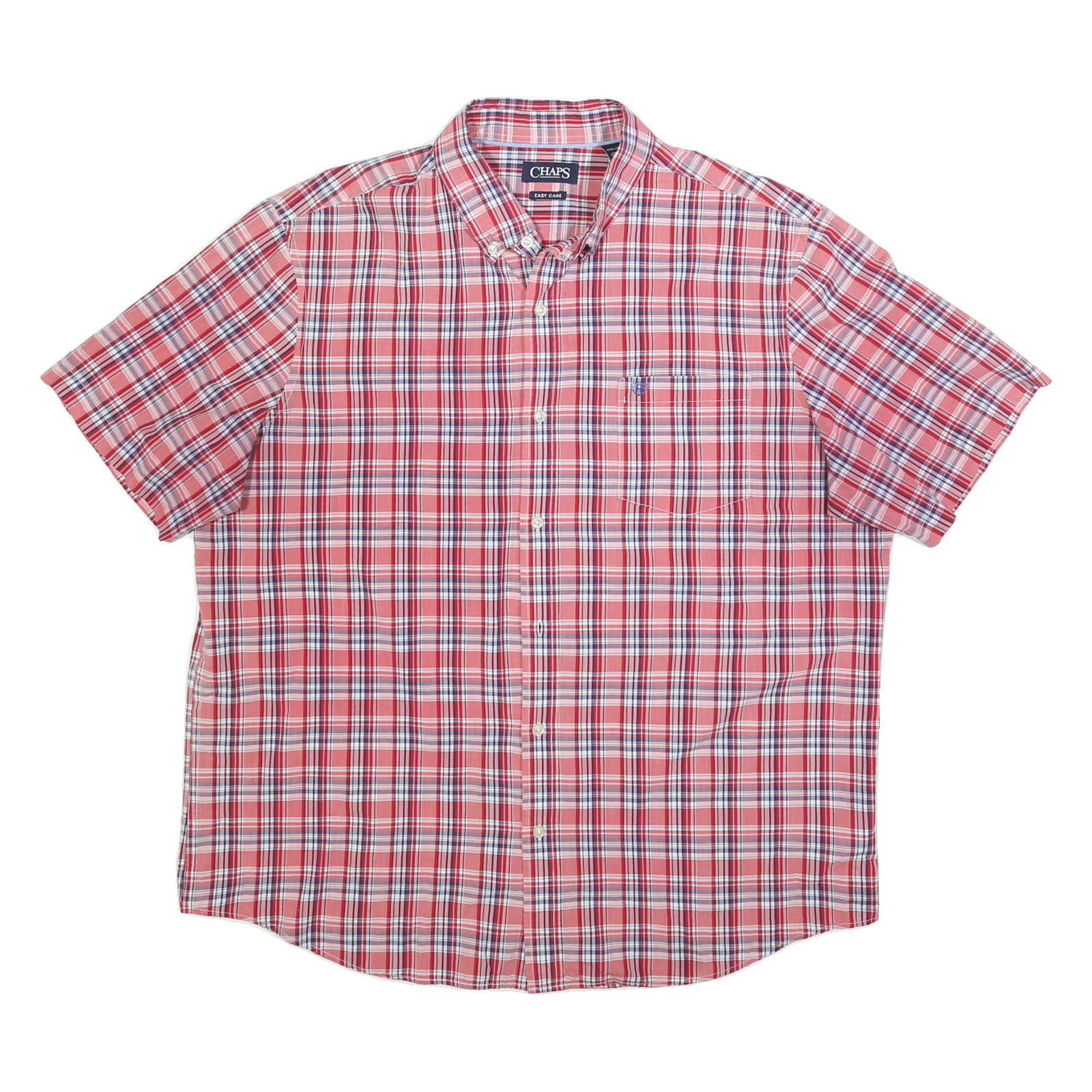 CHAPS Mens Red & Blue Check Shirt 2XL Button Down Casual Summer Cotton Blend Refurbished - N/A refurbished available on Cerqular