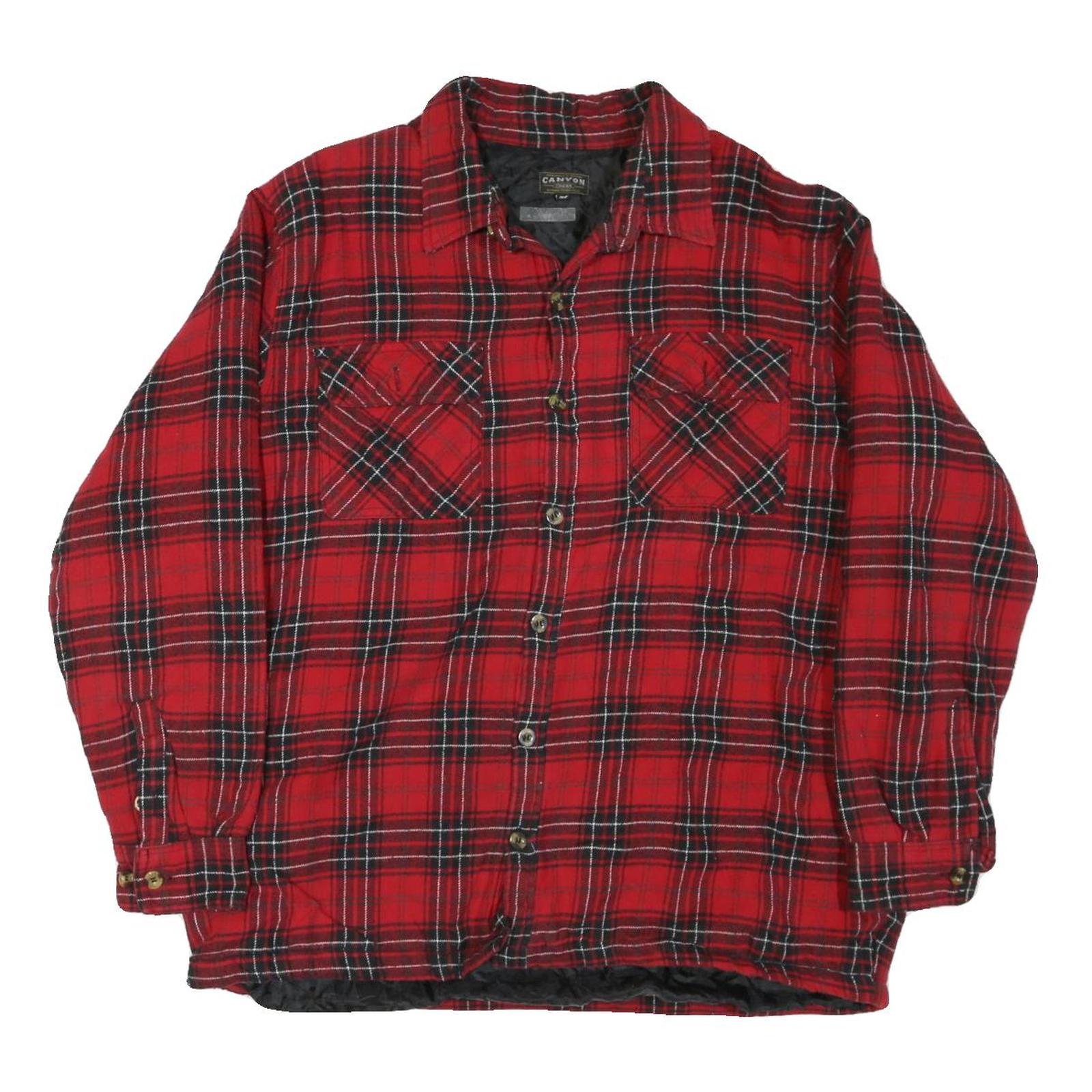 CANYON Mens Red Black Check Shirt XL Casual Cotton Blend Button Up Flannel Refurbished - N/A refurbished available on Cerqular