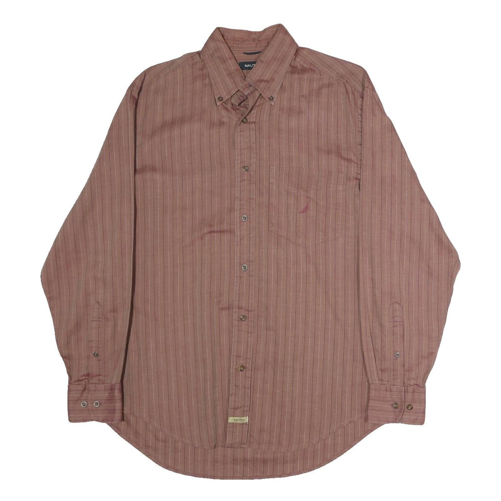 NAUTICA Mens Red Striped Shirt M Cotton Blend Long Sleeve Button Shirt Casual Refurbished - N/A refurbished available on Cerqular