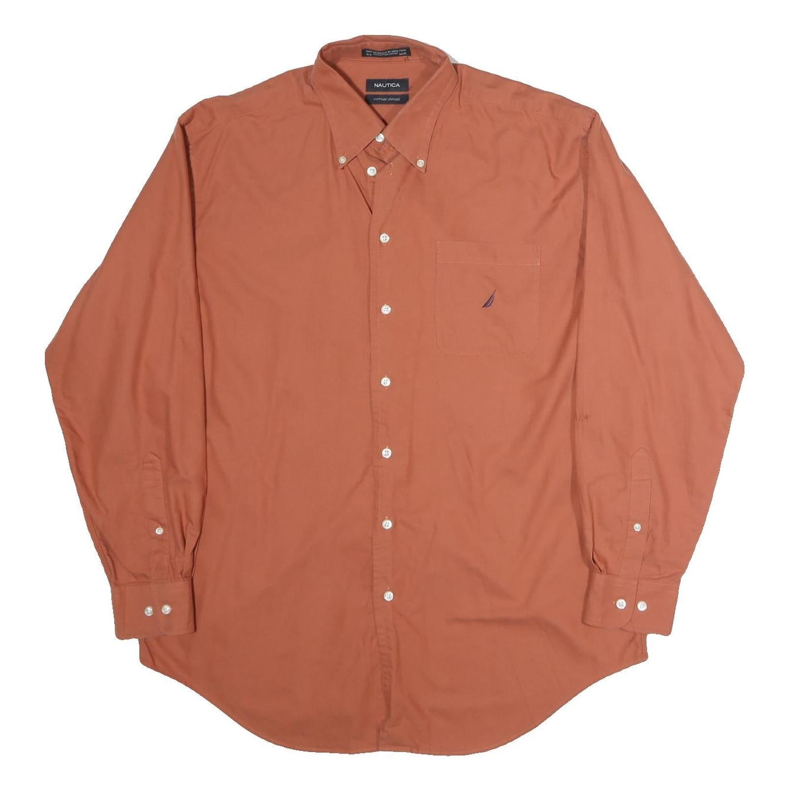 NAUTICA Mens Rust Orange Plain Cotton Shirt XL Button-Down Collar Long Sleeve Refurbished - N/A refurbished available on Cerqular