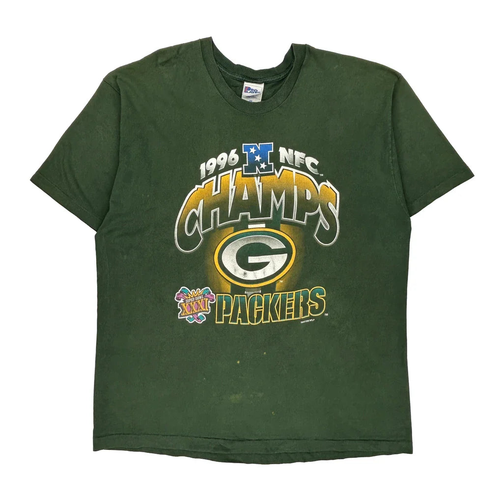 Green Bay Packers Pro Layer Single Stitch T-Shirt - 2XL Green Cotton Refurbished - Thrifted (note: this is a term often used to describe second- refurbished available on Cerqular