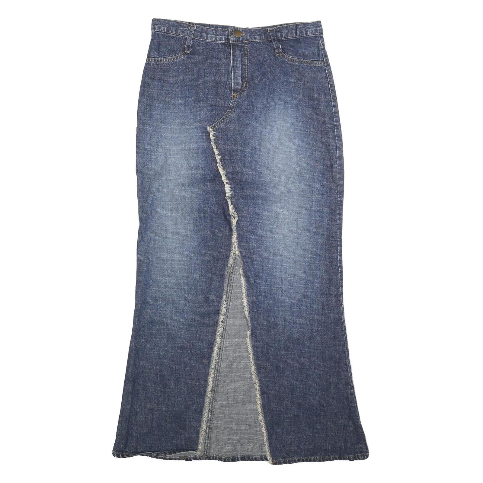SCOTT Womens Blue Denim Midi Cotton Skirt S Frayed Front Split Casual Refurbished - N/A refurbished available on Cerqular