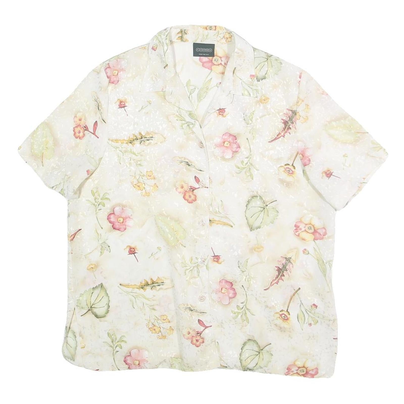 CANDA Womens Cream Floral Printed Shirt Short Sleeve Collared S Polyester Top Refurbished - N/A refurbished available on Cerqular